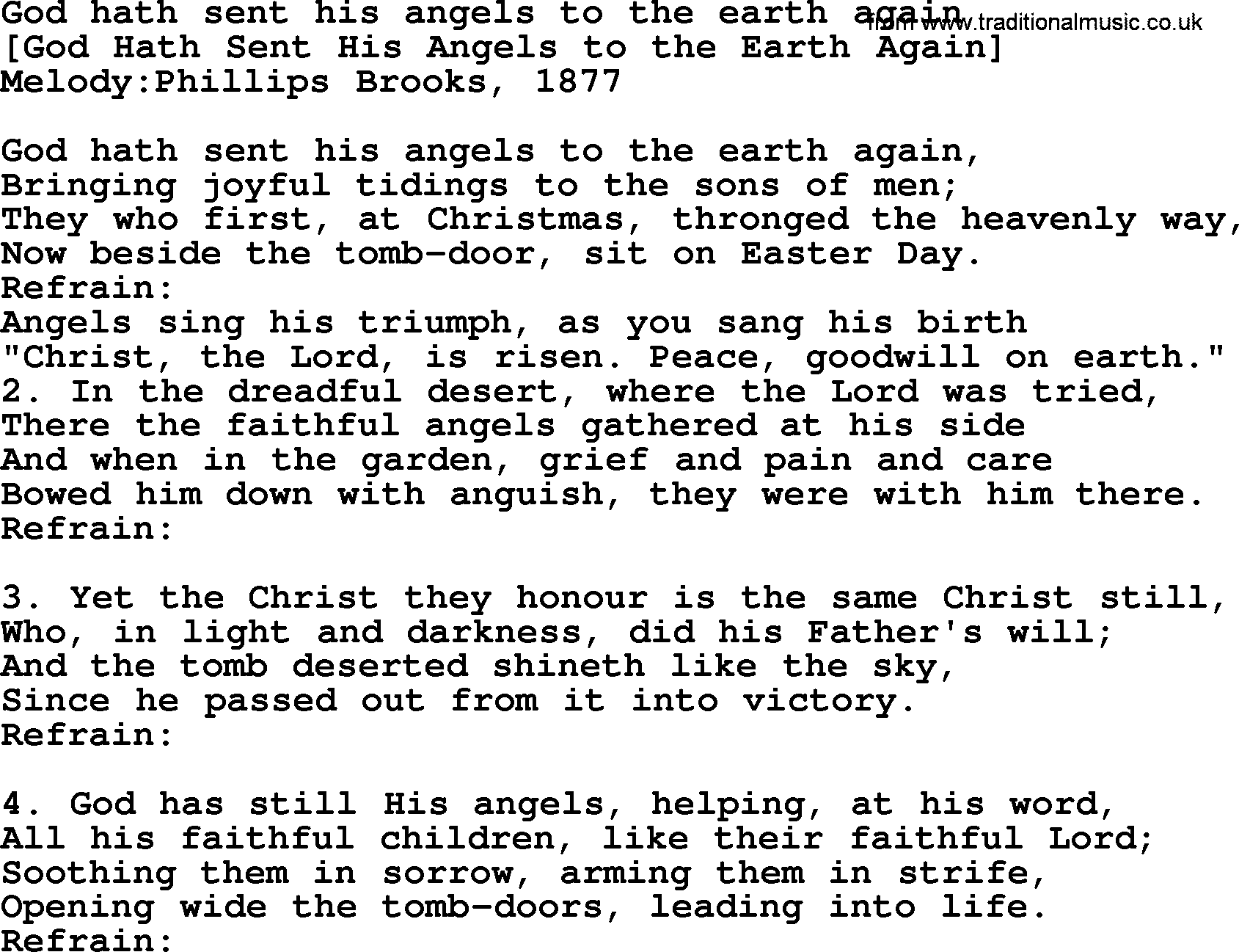 Old English Song: God Hath Sent His Angels To The Earth Again lyrics