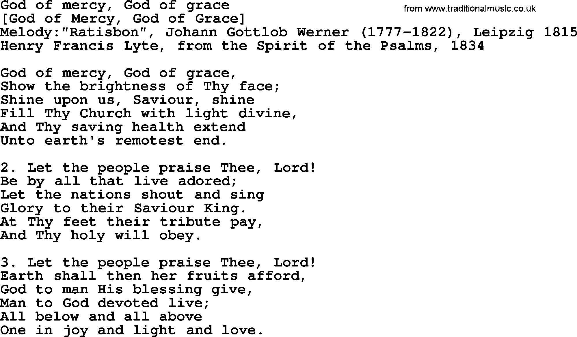 Old English Song: God Of Mercy, God Of Grace lyrics