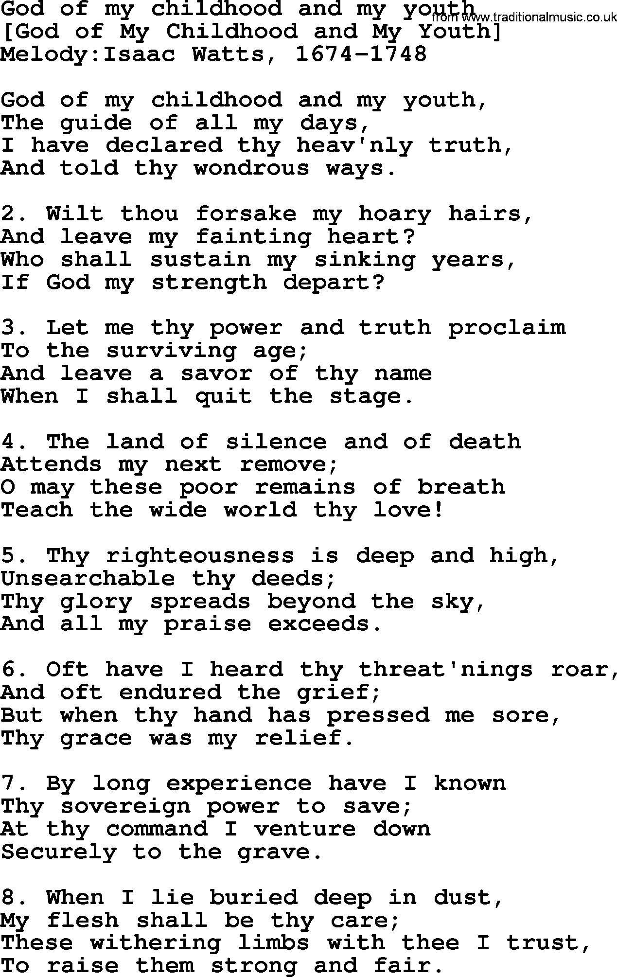 Old English Song: God Of My Childhood And My Youth lyrics