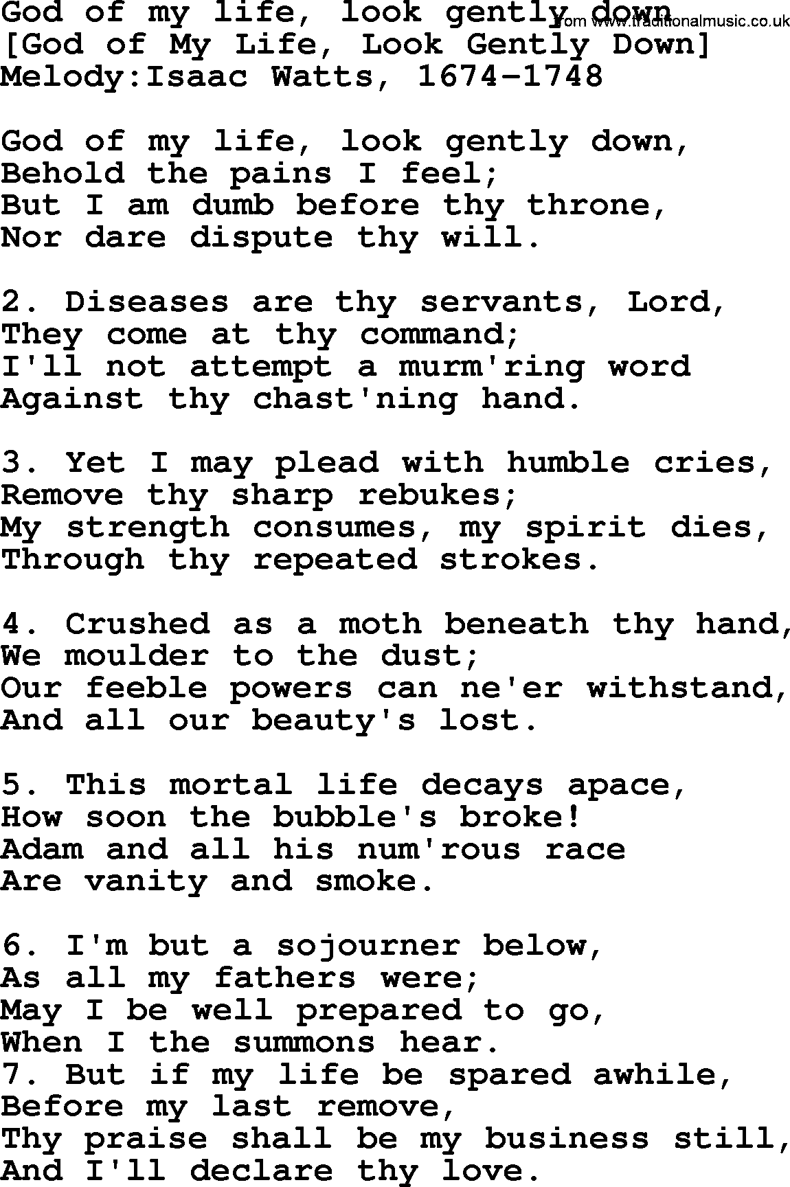 Old English Song: God Of My Life, Look Gently Down lyrics