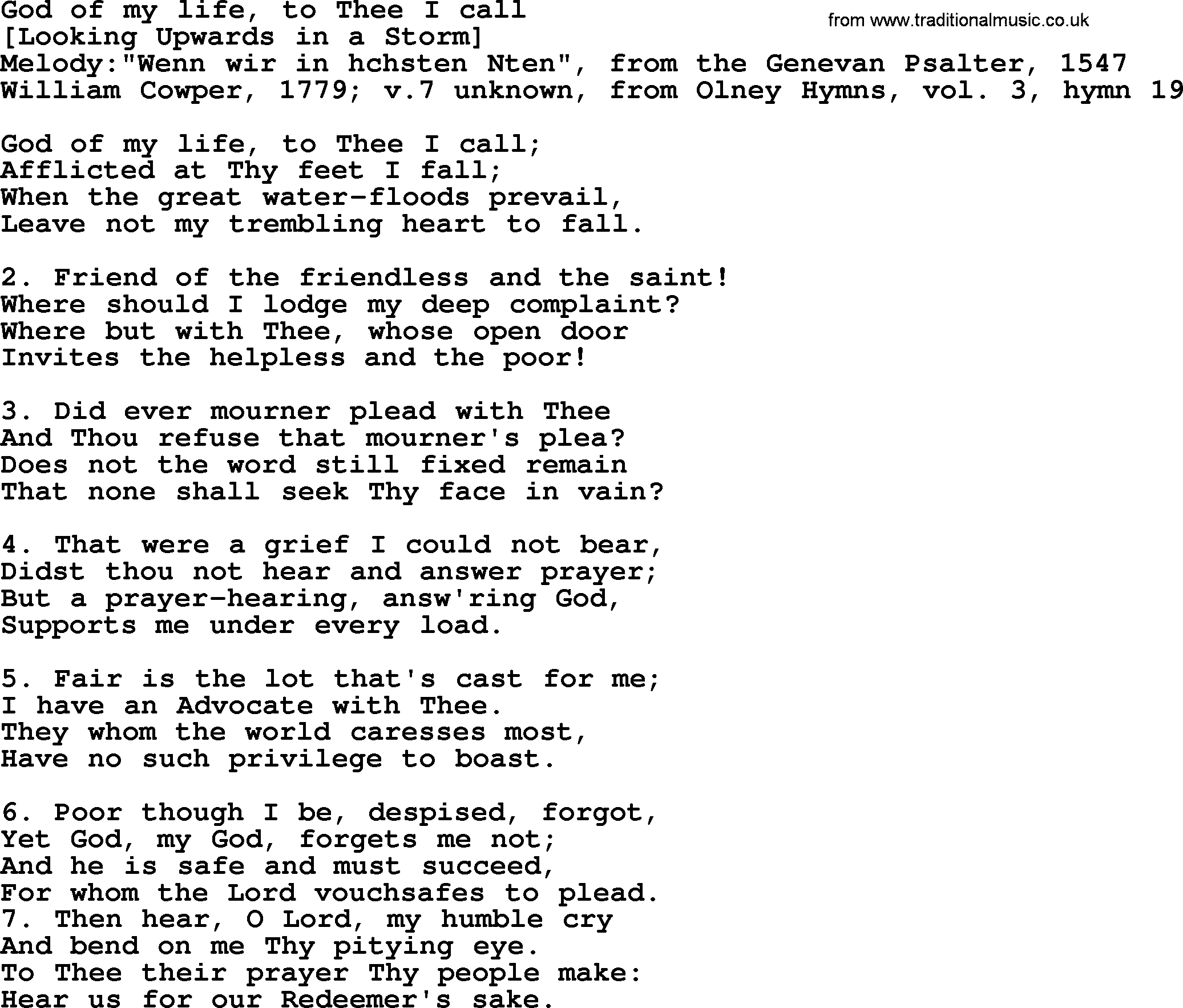 Old English Song: God Of My Life, To Thee I Call lyrics