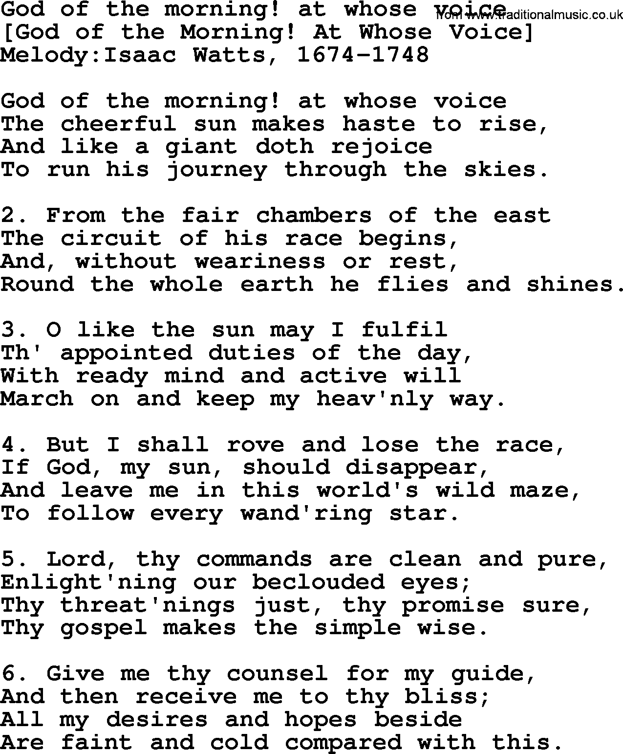 Old English Song: God Of The Morning! At Whose Voice lyrics