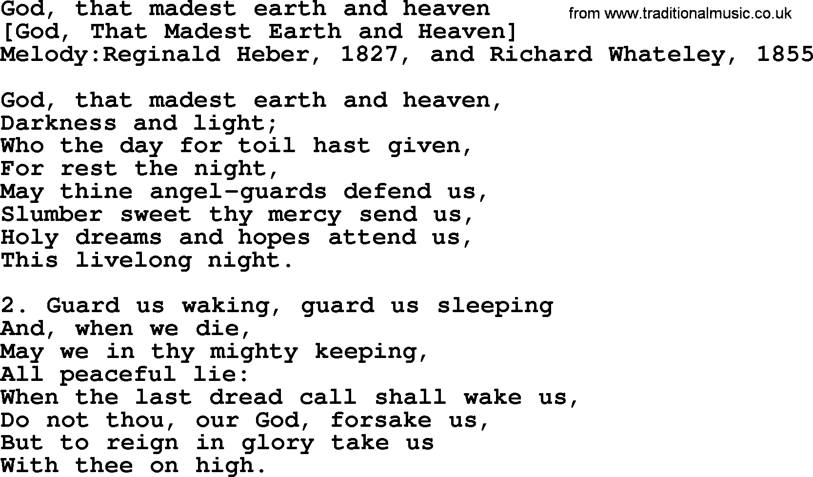 Old English Song: God, That Madest Earth And Heaven lyrics
