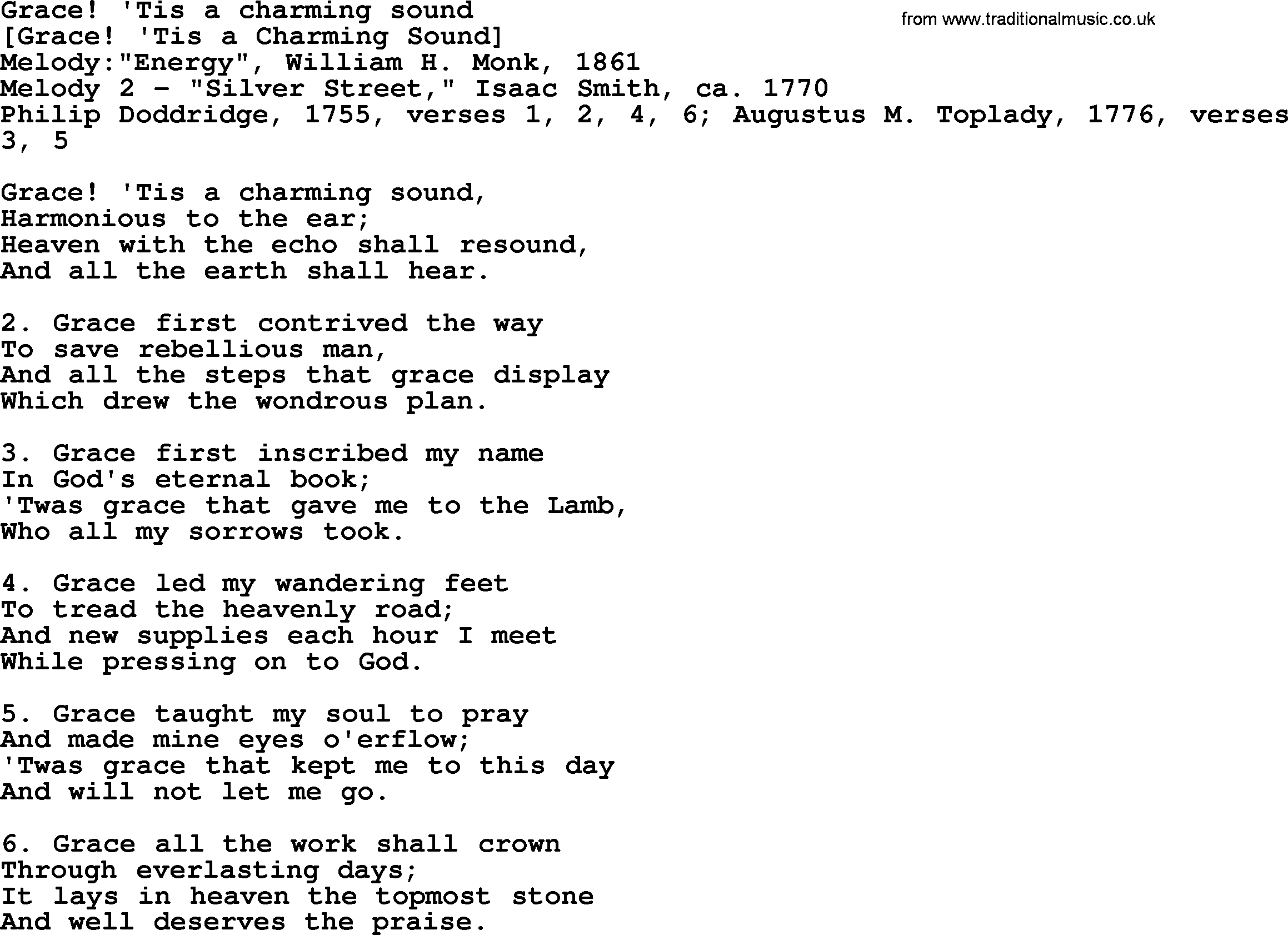 Old English Song: Grace! 'Tis A Charming Sound lyrics
