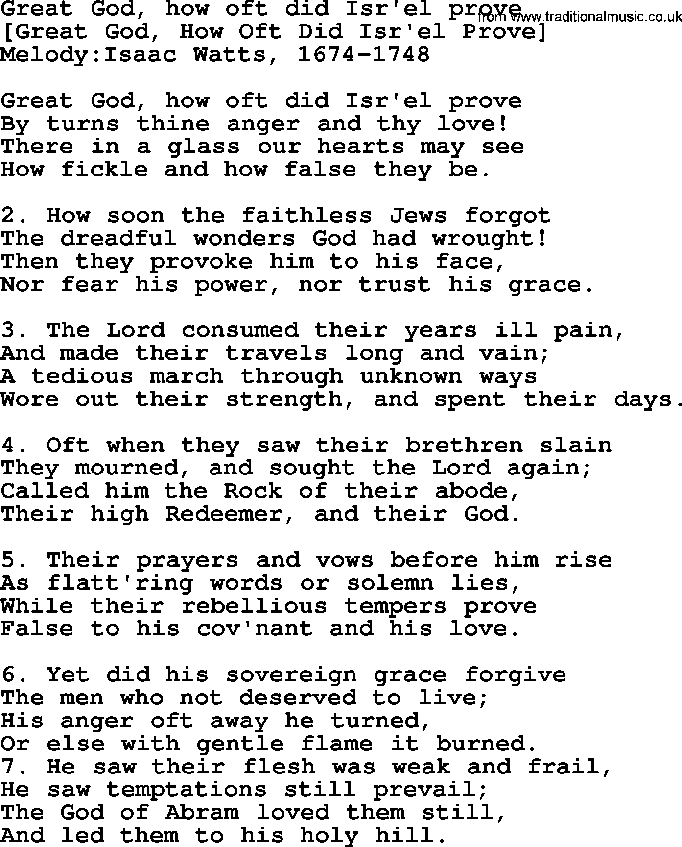 Old English Song: Great God, How Oft Did Isr'el Prove lyrics
