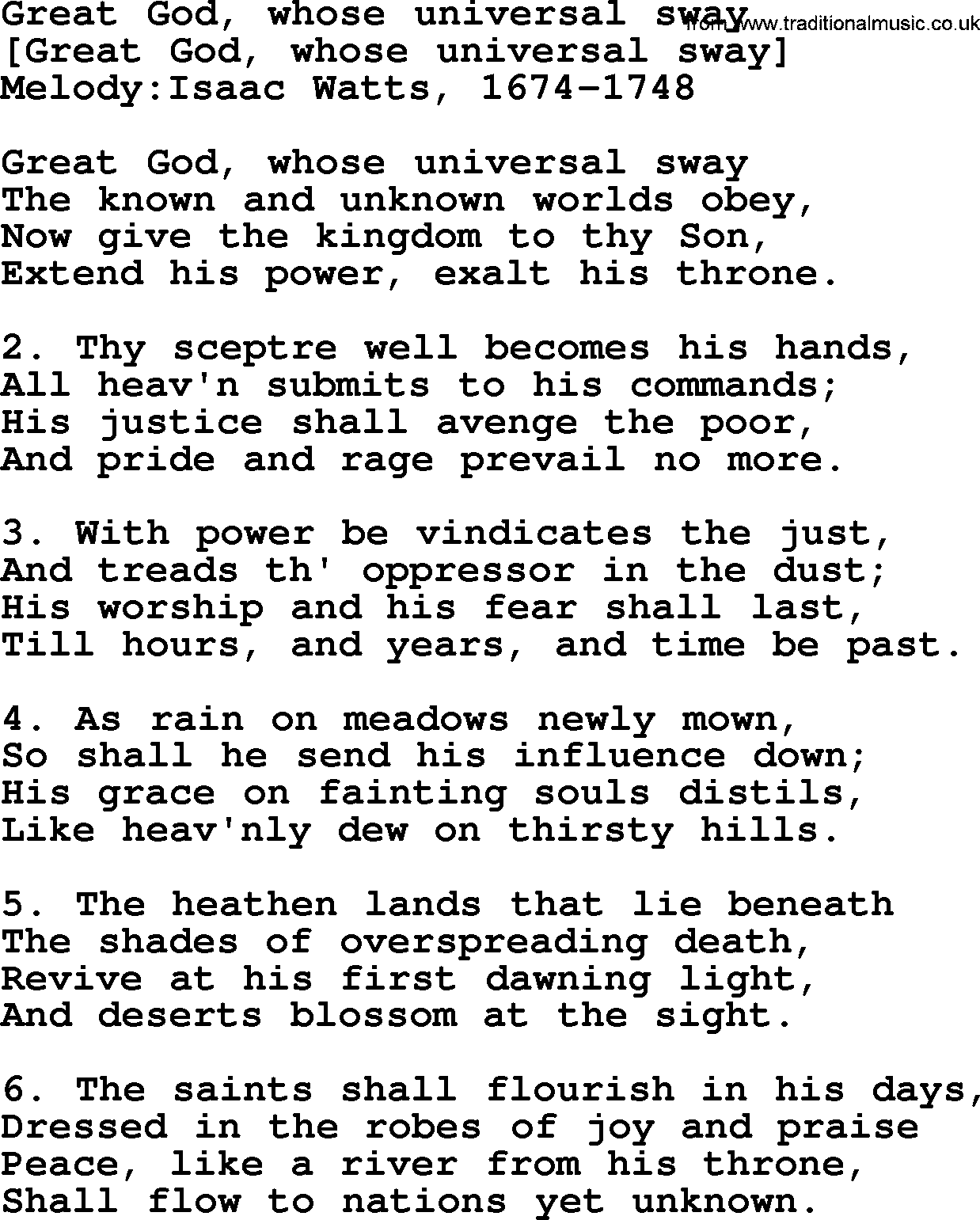 Old English Song: Great God, Whose Universal Sway lyrics