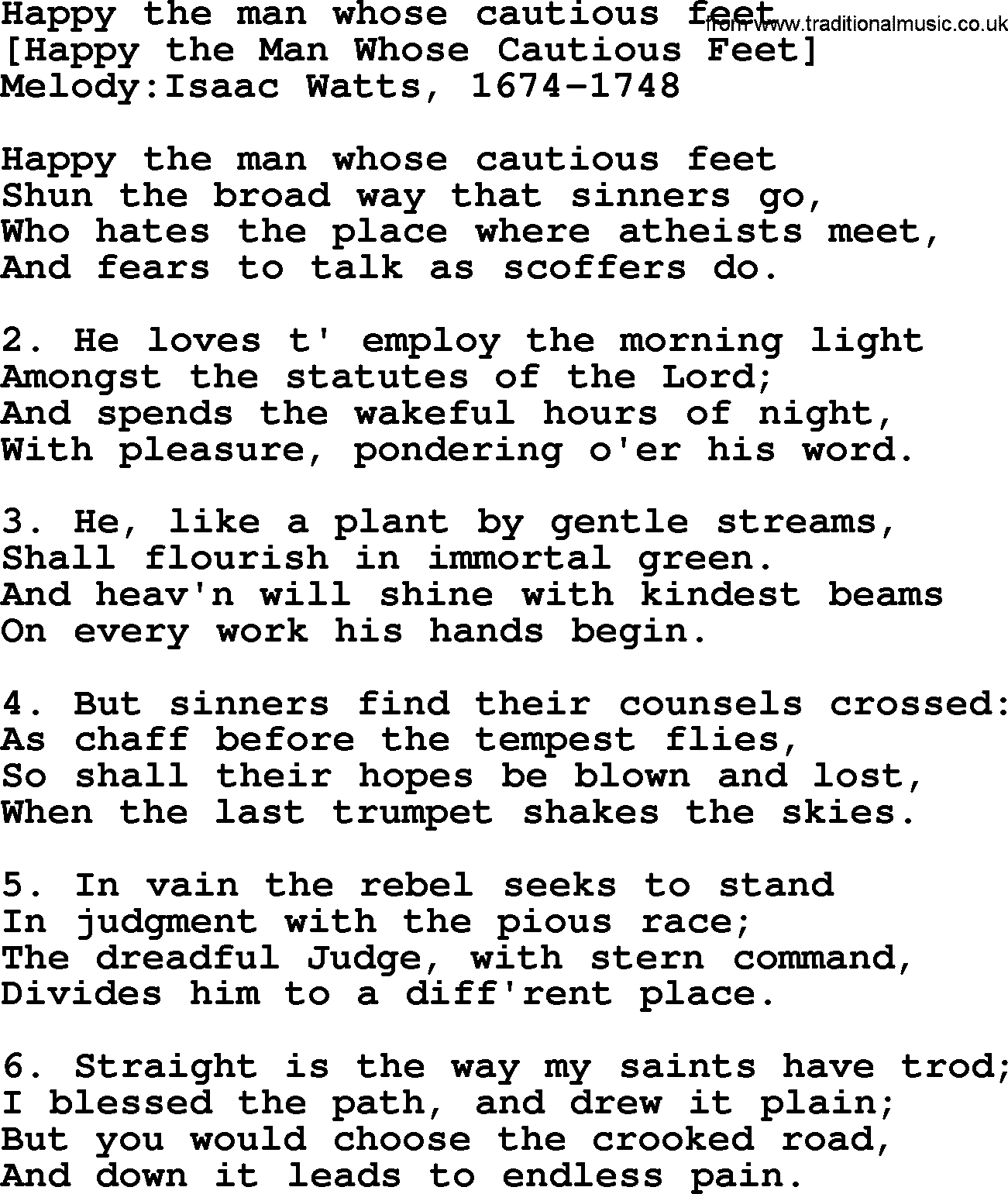 Old English Song: Happy The Man Whose Cautious Feet lyrics