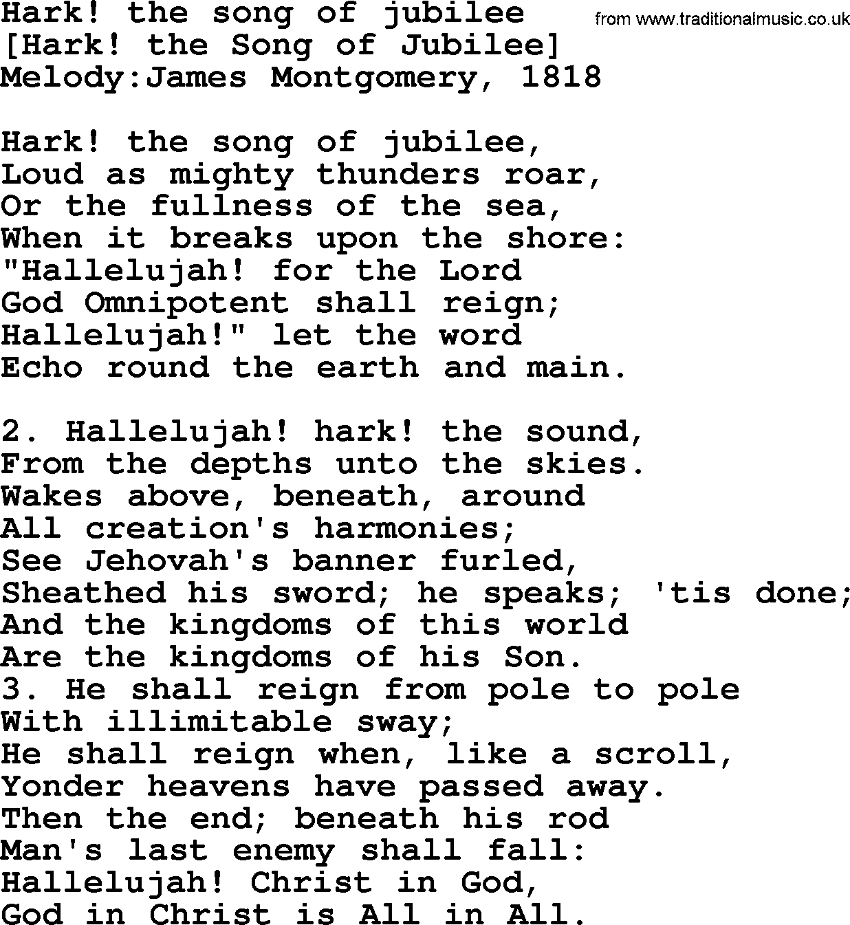 Old English Song: Hark! The Song Of Jubilee lyrics