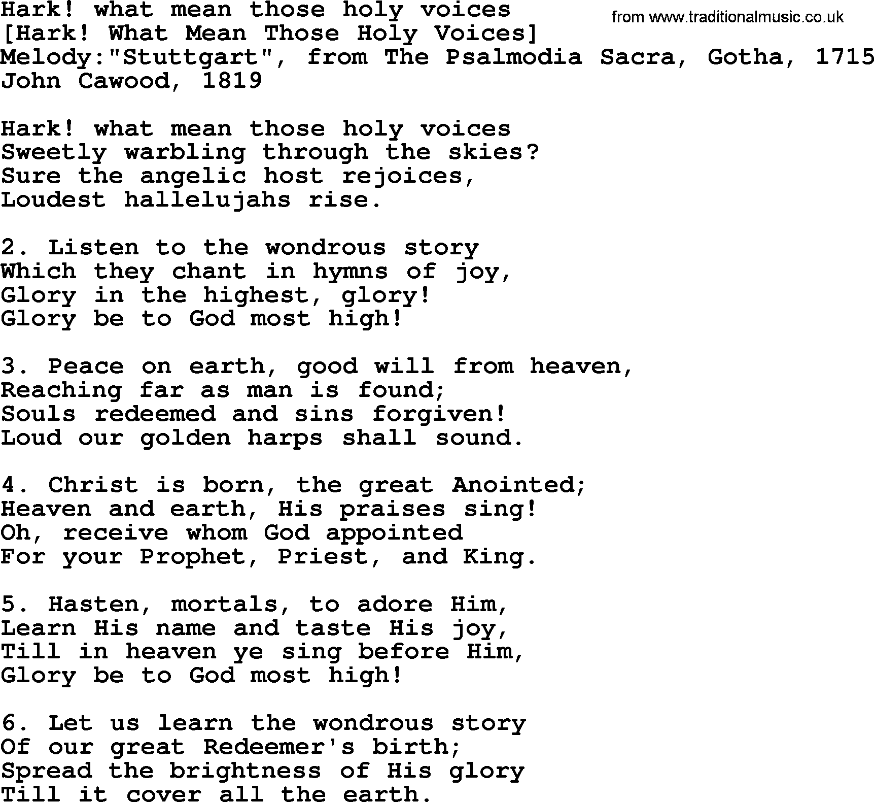 Old English Song: Hark! What Mean Those Holy Voices lyrics
