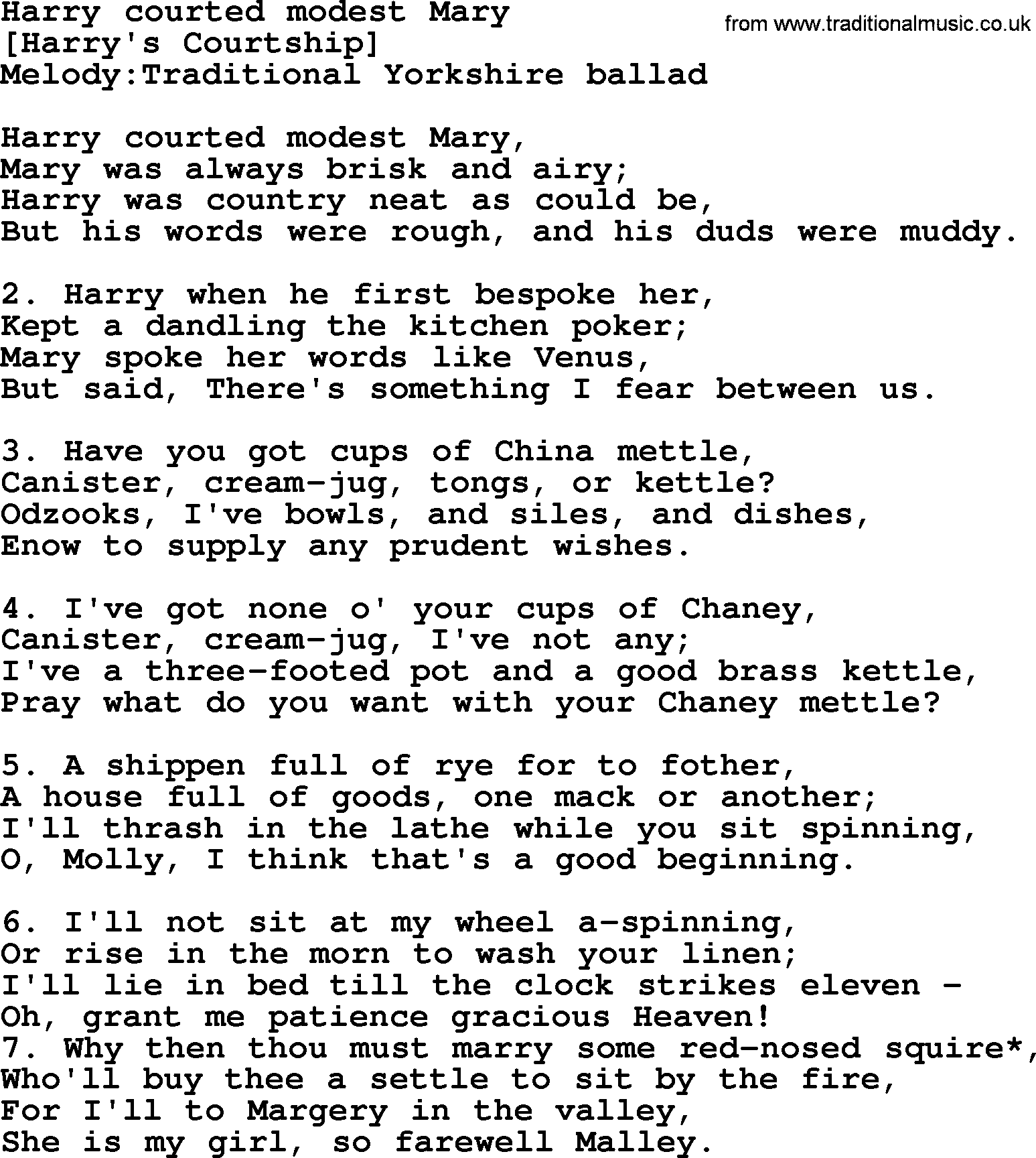 Old English Song: Harry Courted Modest Mary lyrics
