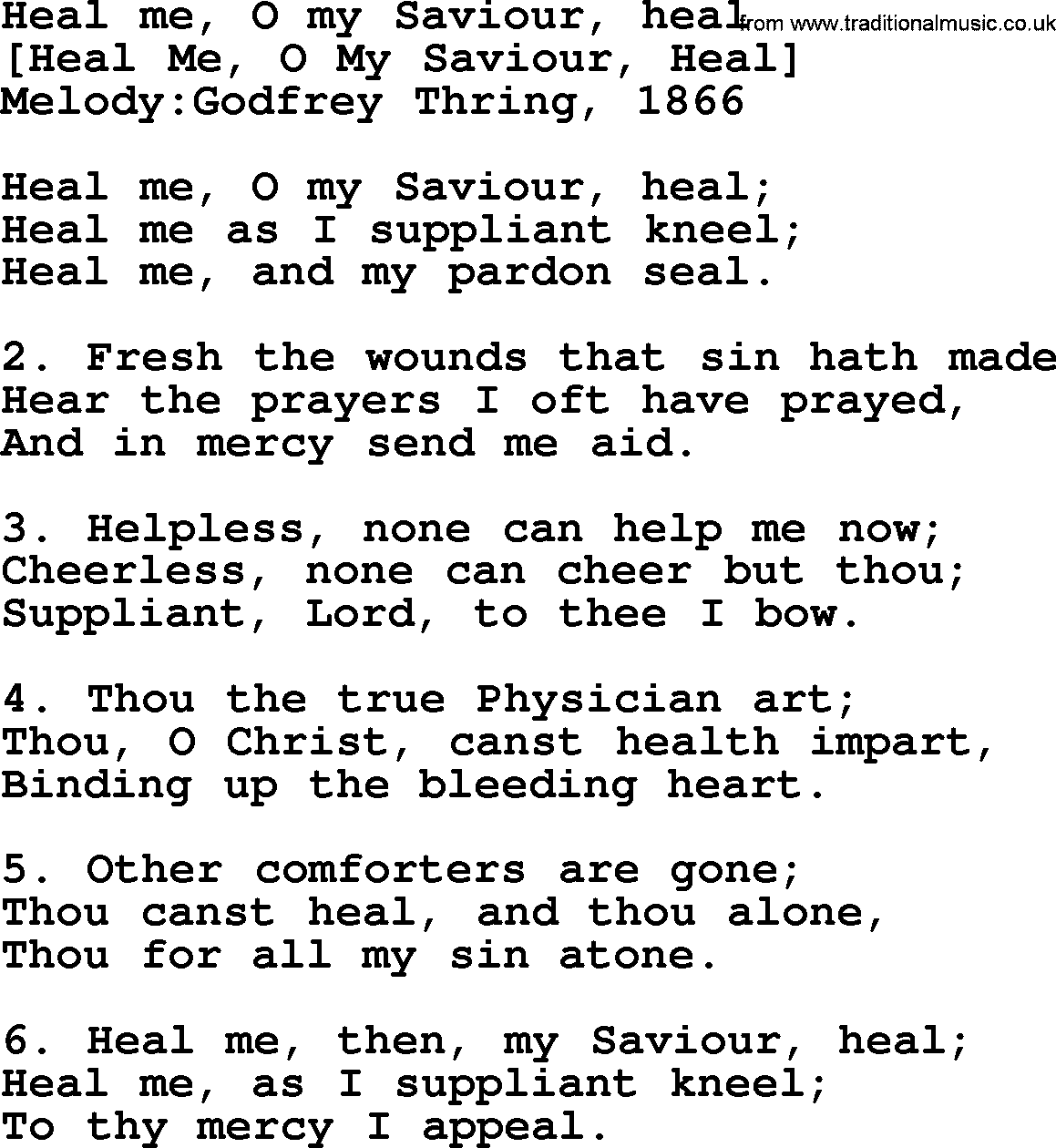 Old English Song: Heal Me, O My Saviour, Heal lyrics