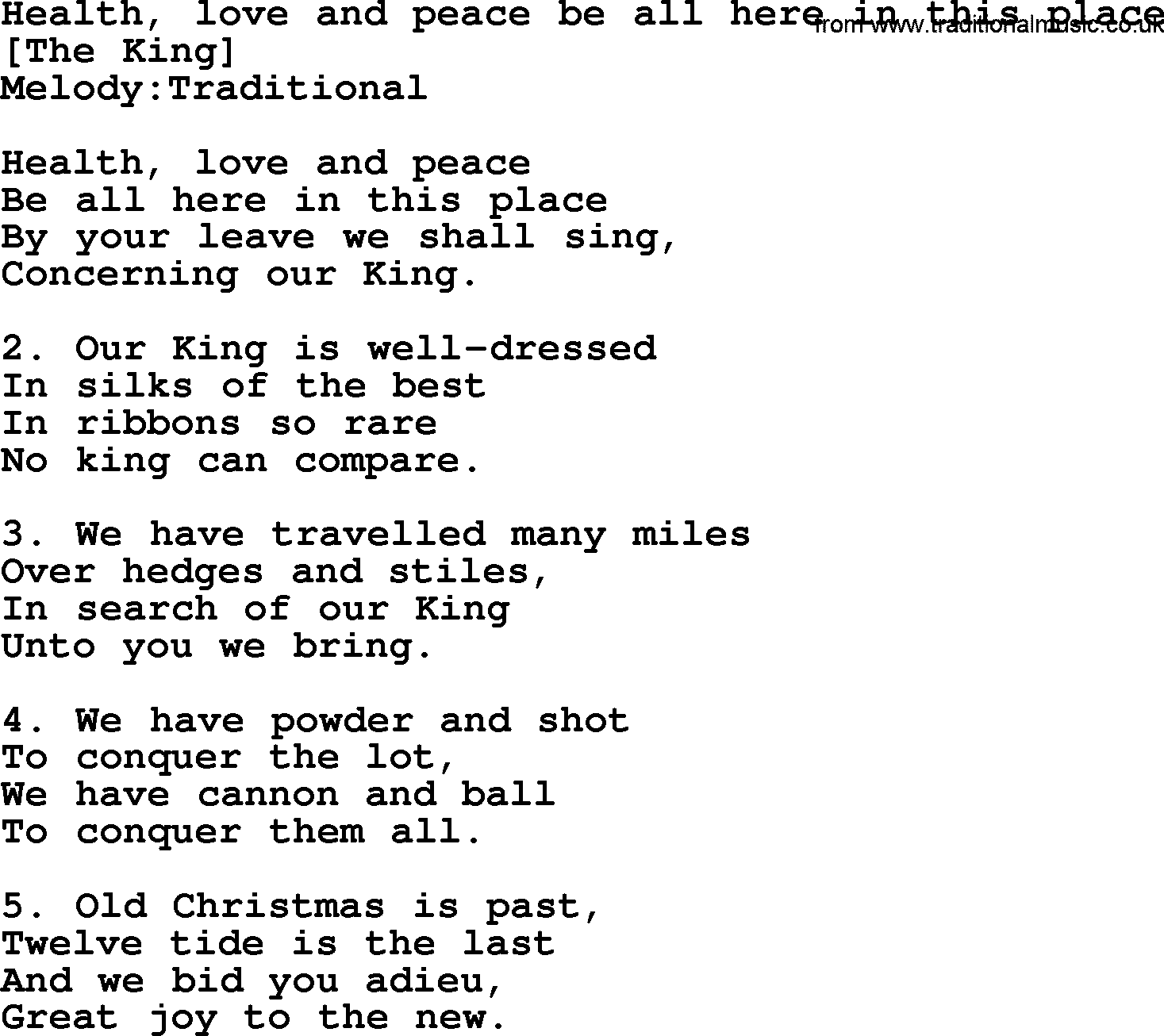 Old English Song: Health, Love And Peace Be All Here In This Place lyrics