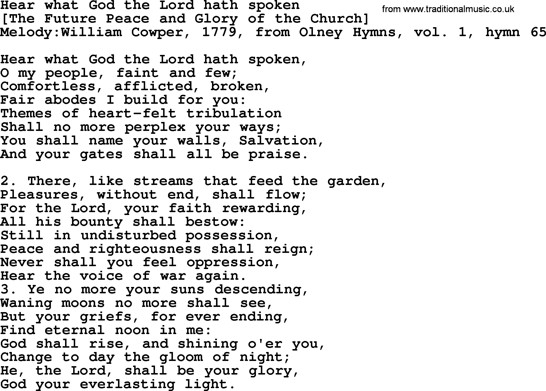 Old English Song: Hear What God The Lord Hath Spoken lyrics