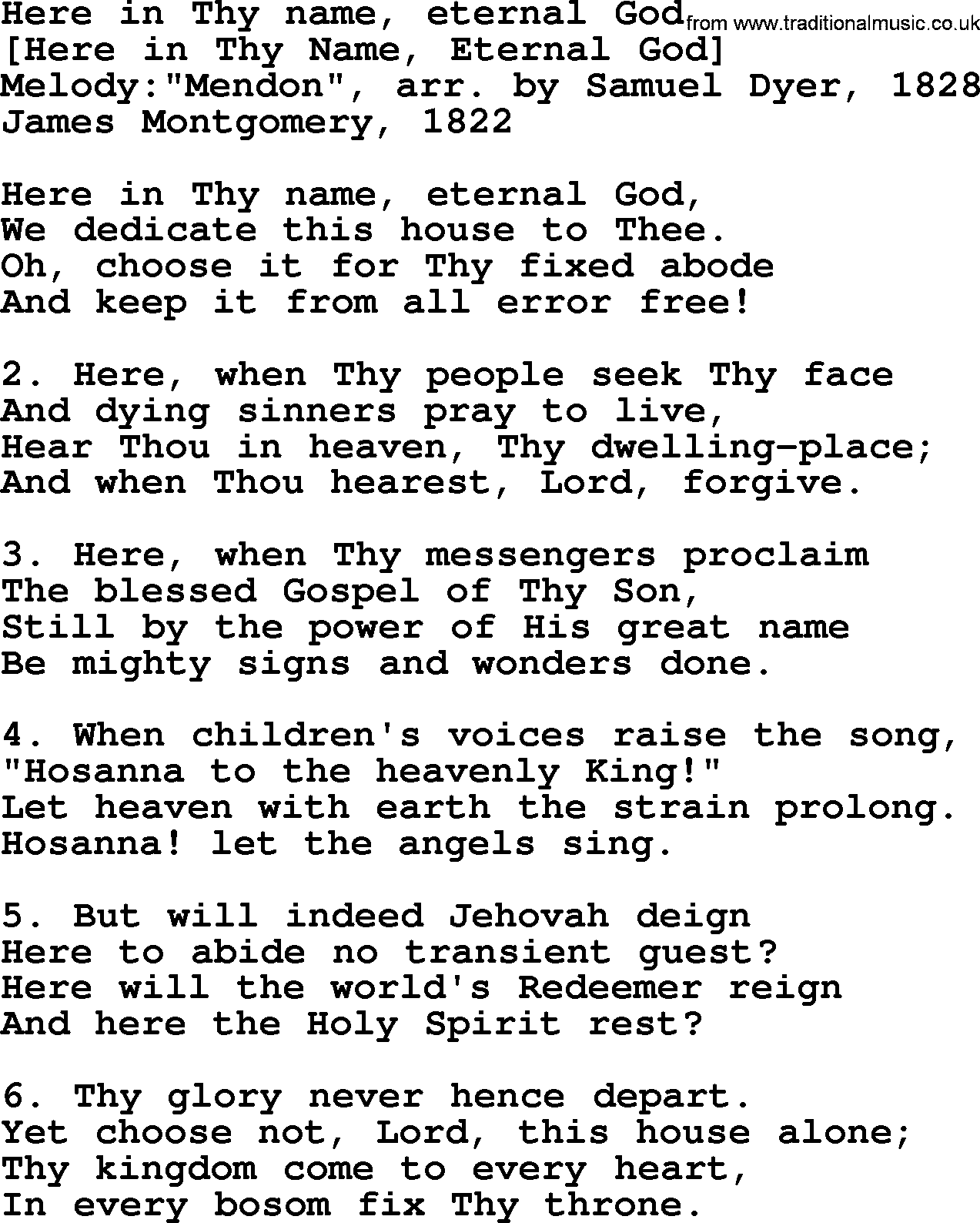 Old English Song: Here In Thy Name, Eternal God lyrics