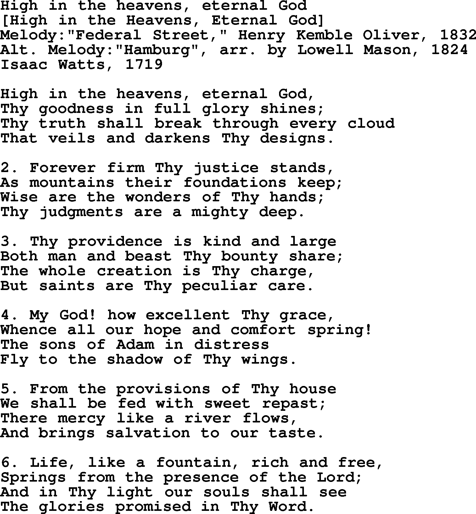 Old English Song: High In The Heavens, Eternal God lyrics