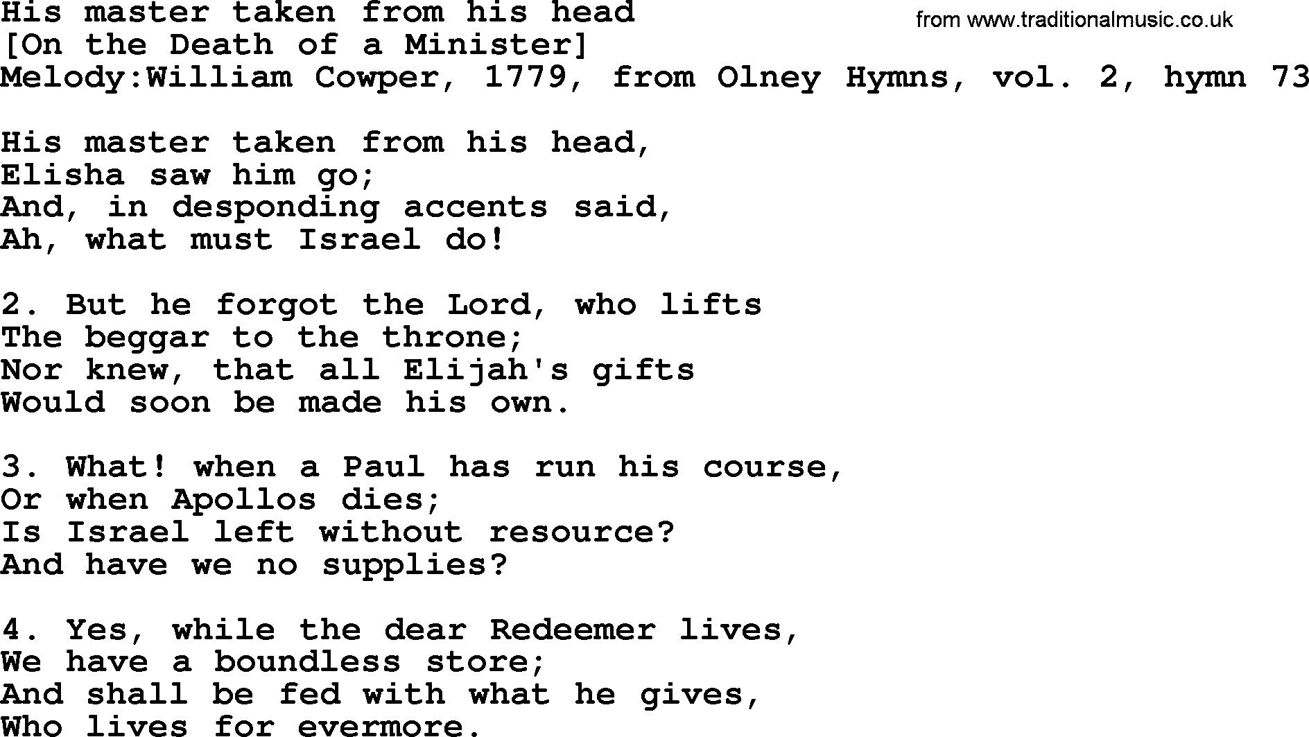 Old English Song: His Master Taken From His Head lyrics