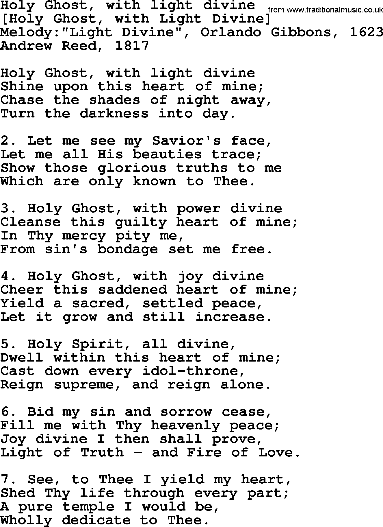 Old English Song: Holy Ghost, With Light Divine lyrics