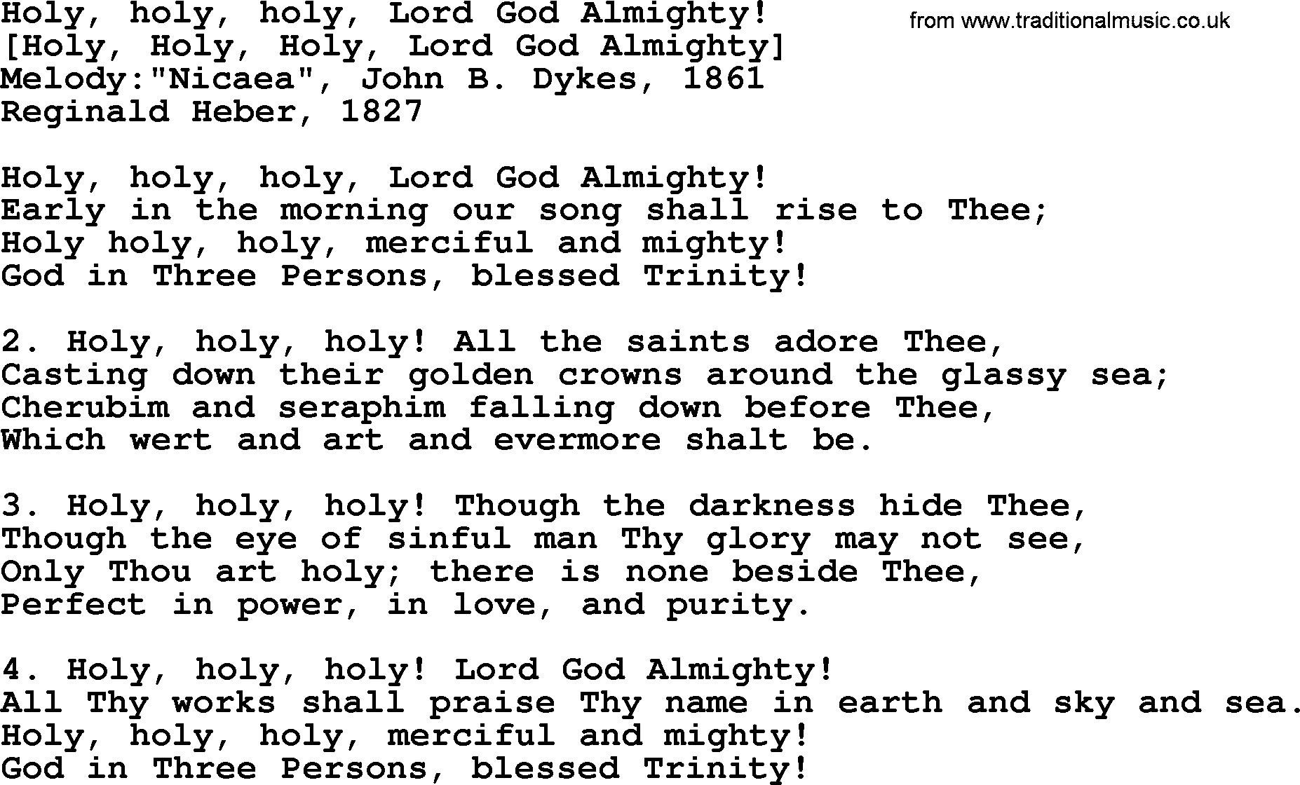 Old English Song: Holy, Holy, Holy, Lord God Almighty! lyrics