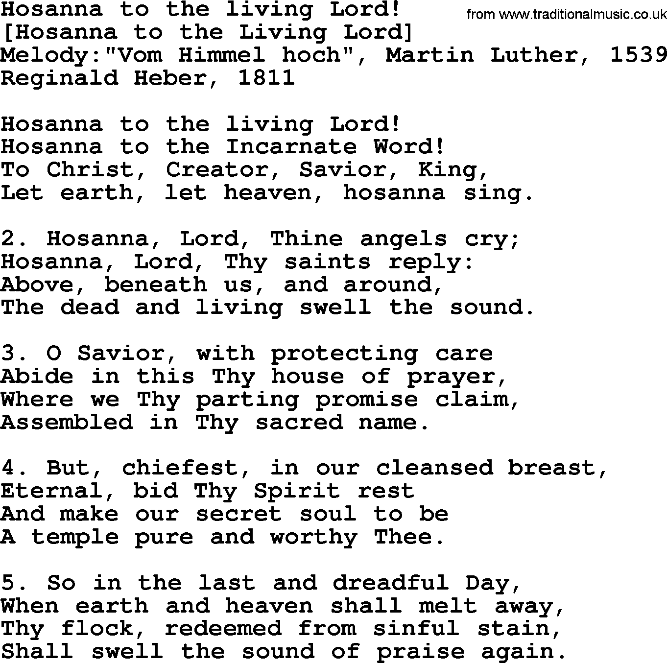 Old English Song: Hosanna To The Living Lord! lyrics