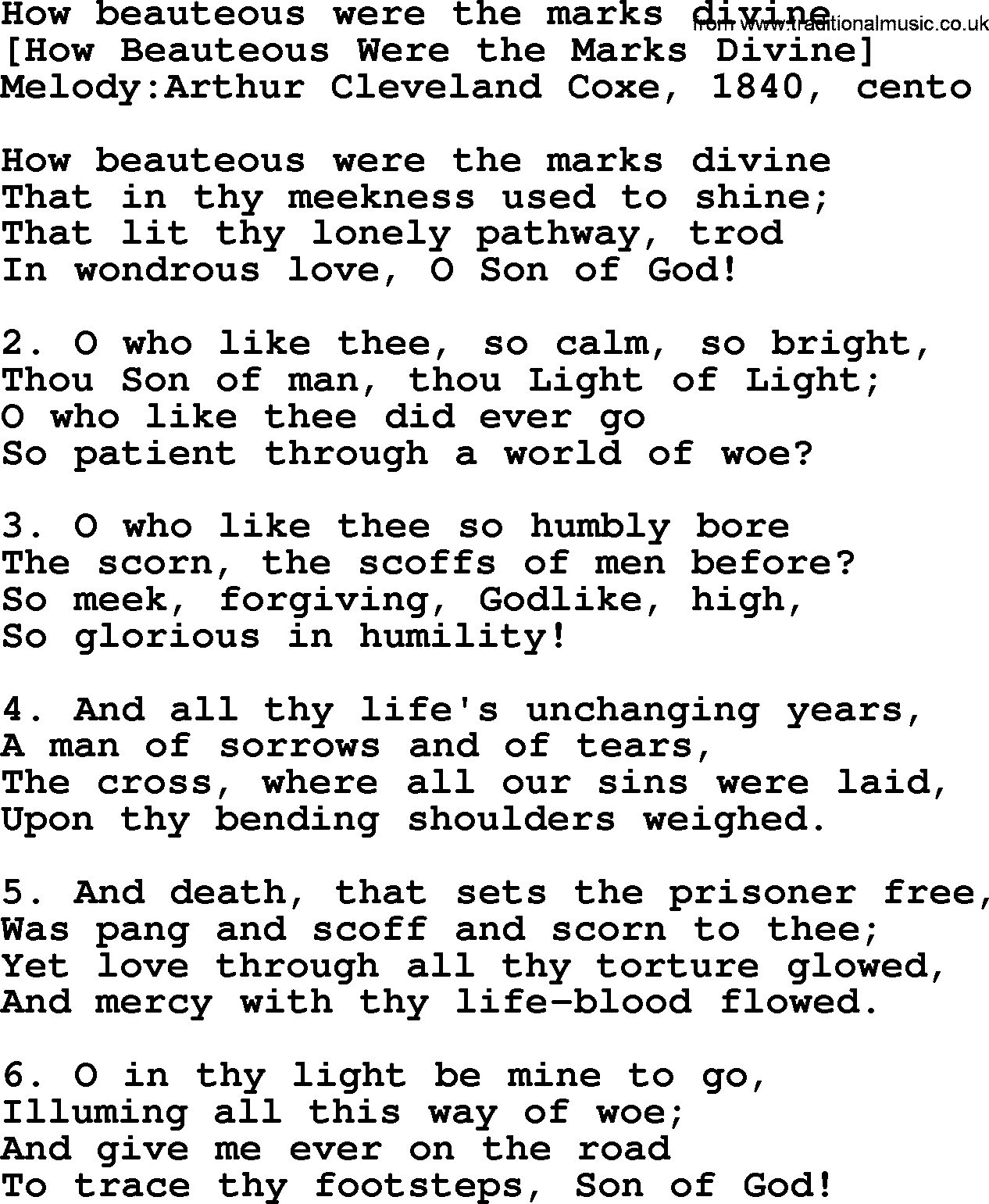 Old English Song: How Beauteous Were The Marks Divine lyrics