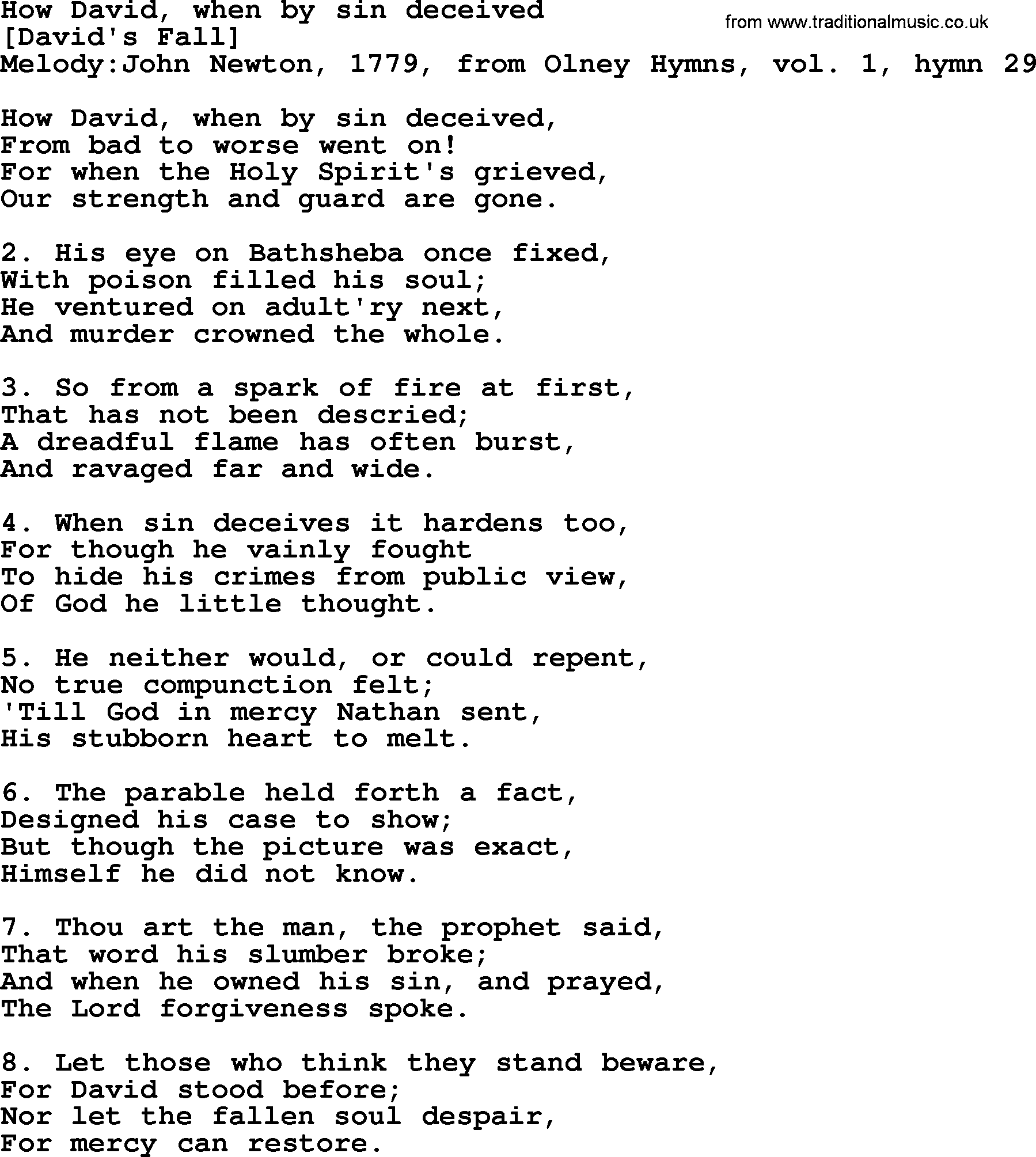 Old English Song: How David, When By Sin Deceived lyrics
