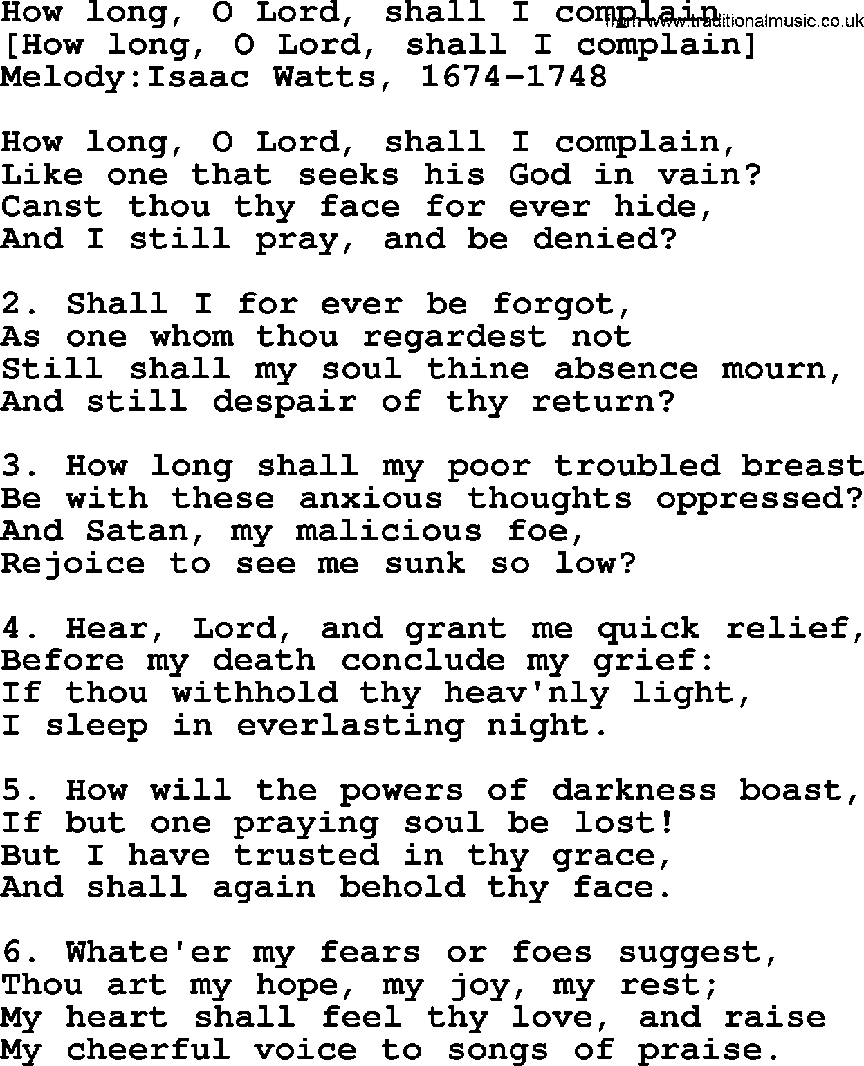 Old English Song: How Long, O Lord, Shall I Complain lyrics