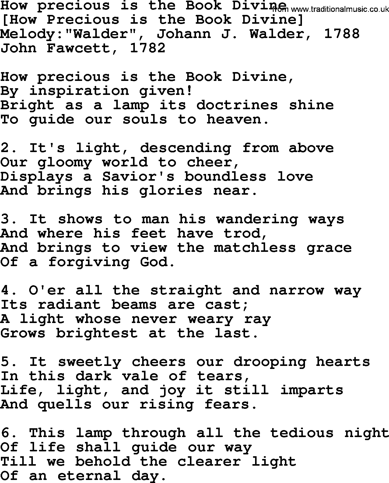 Old English Song: How Precious Is The Book Divine lyrics