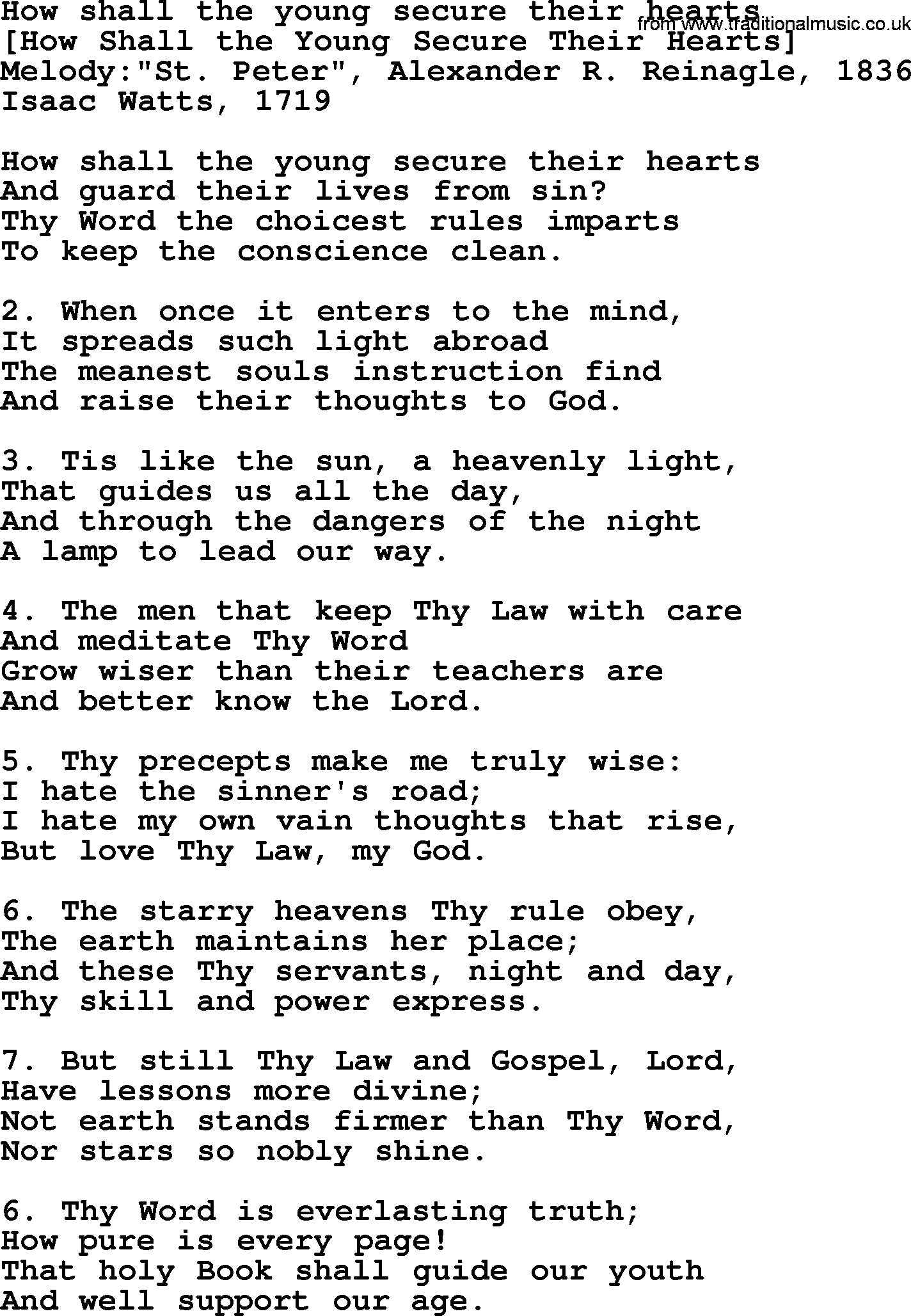 Old English Song: How Shall The Young Secure Their Hearts lyrics