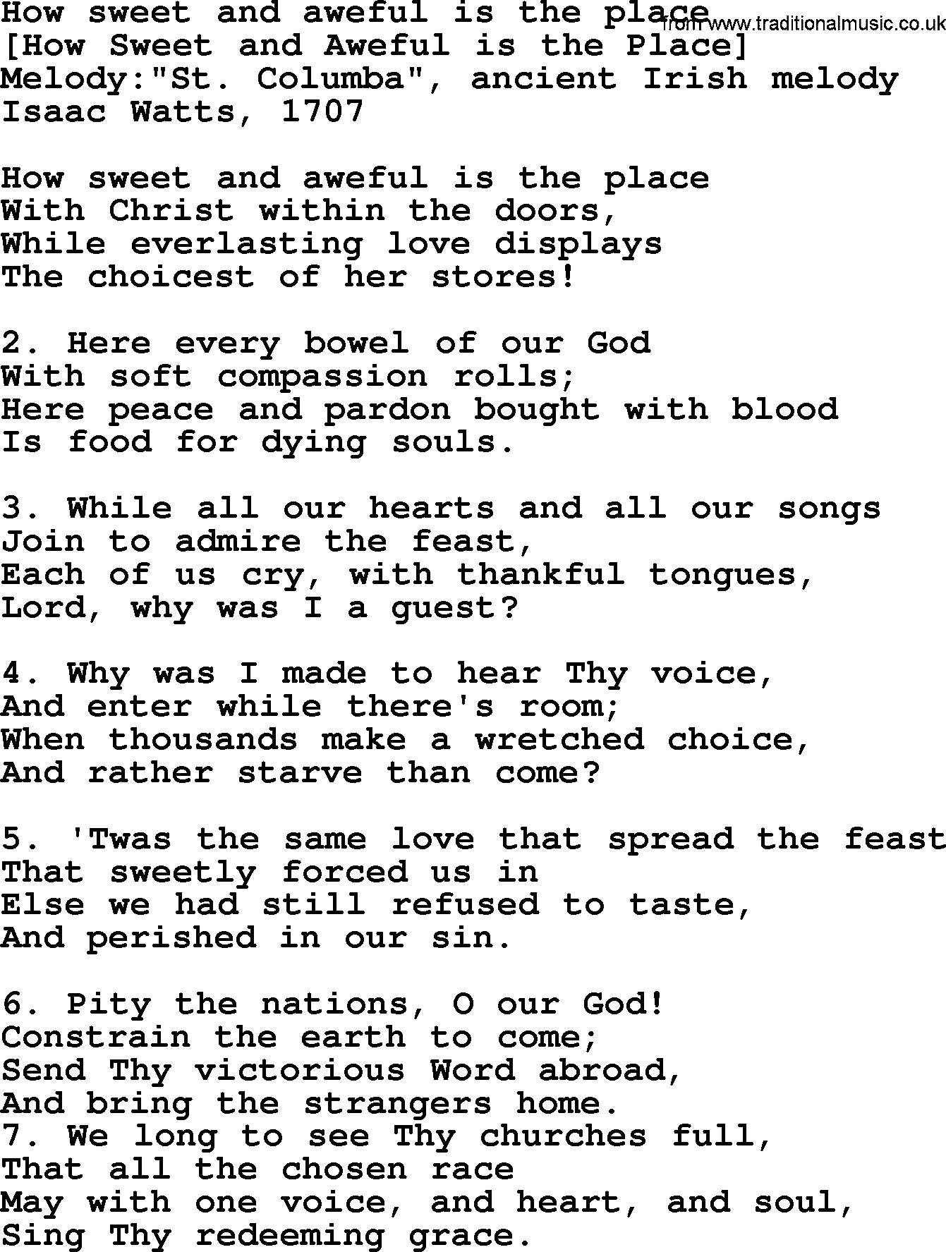 Old English Song: How Sweet And Aweful Is The Place lyrics