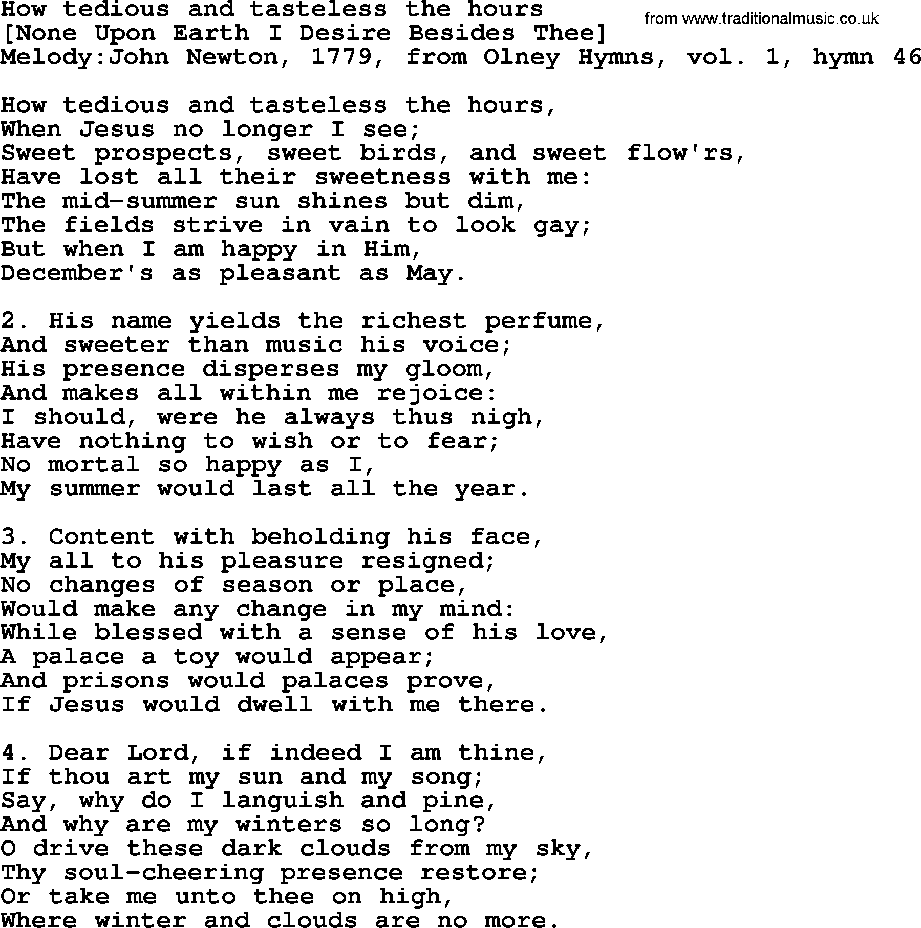 Old English Song: How Tedious And Tasteless The Hours lyrics