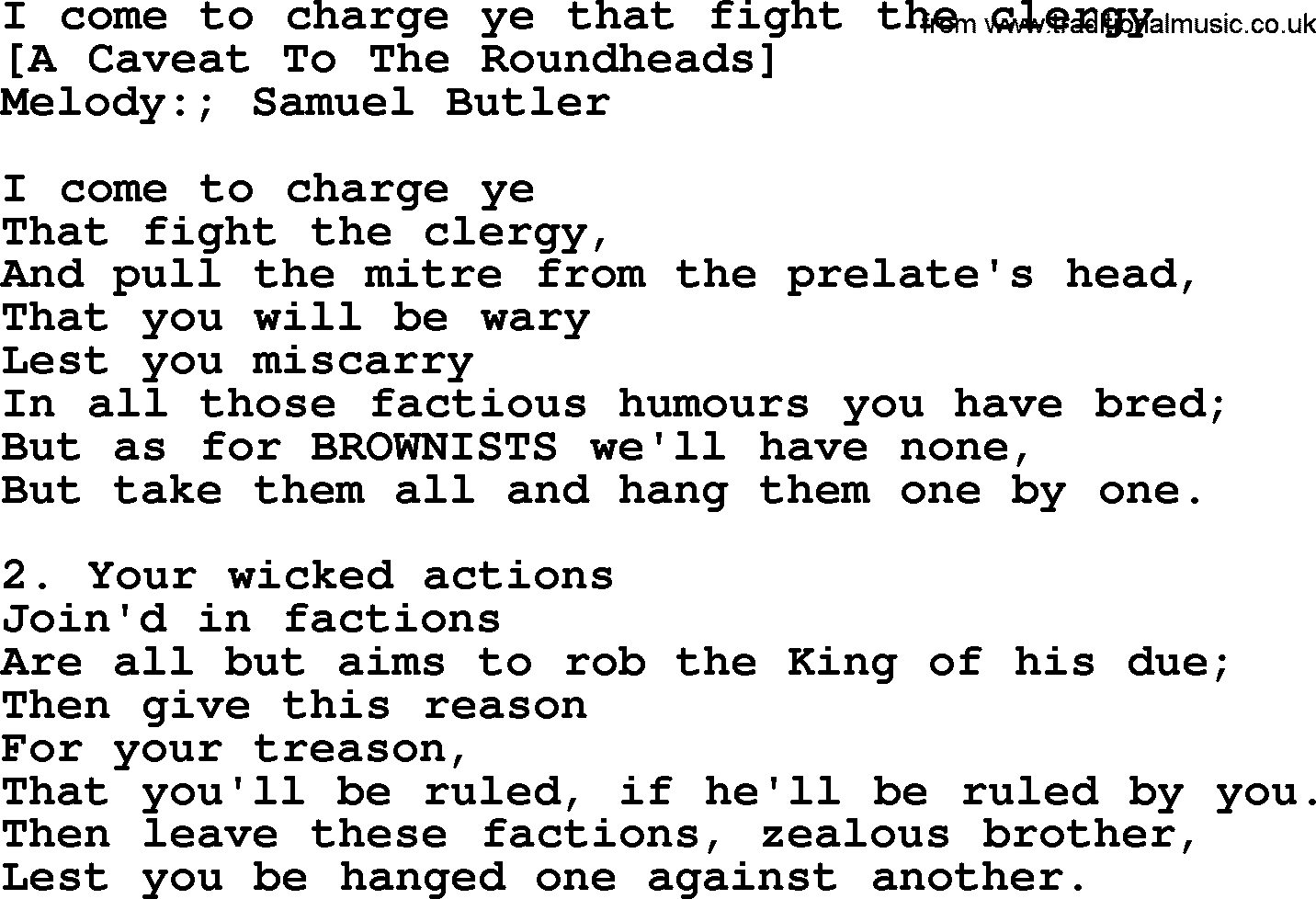Old English Song: I Come To Charge Ye That Fight The Clergy lyrics