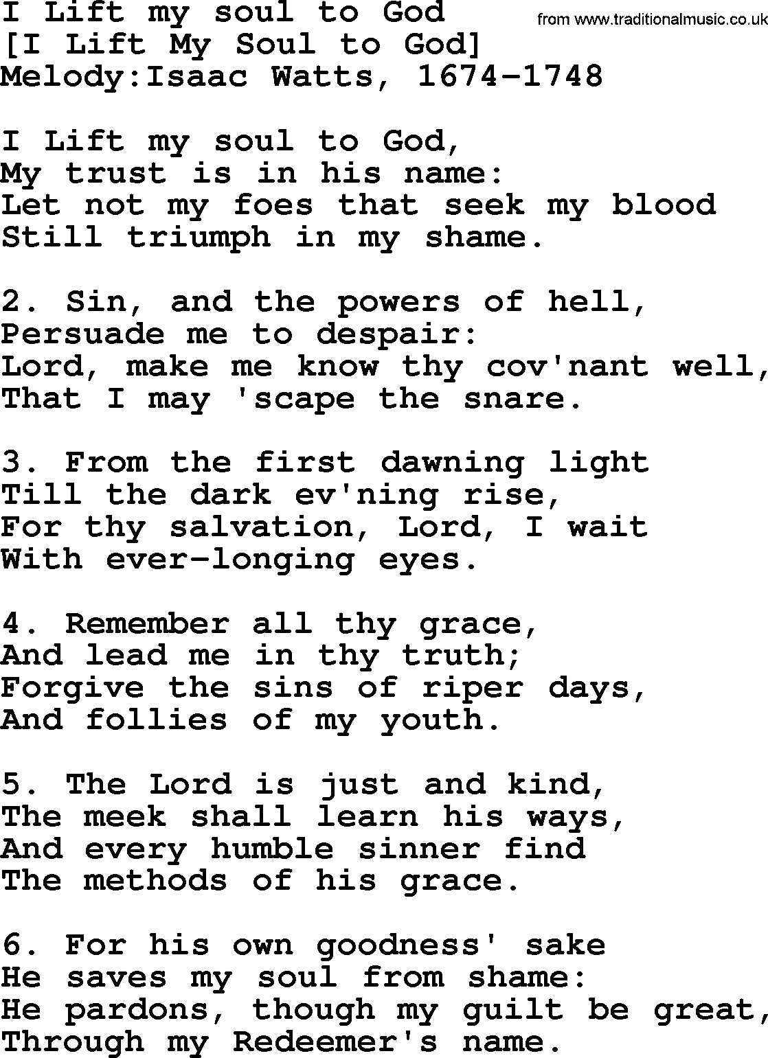 Old English Song: I Lift My Soul To God lyrics