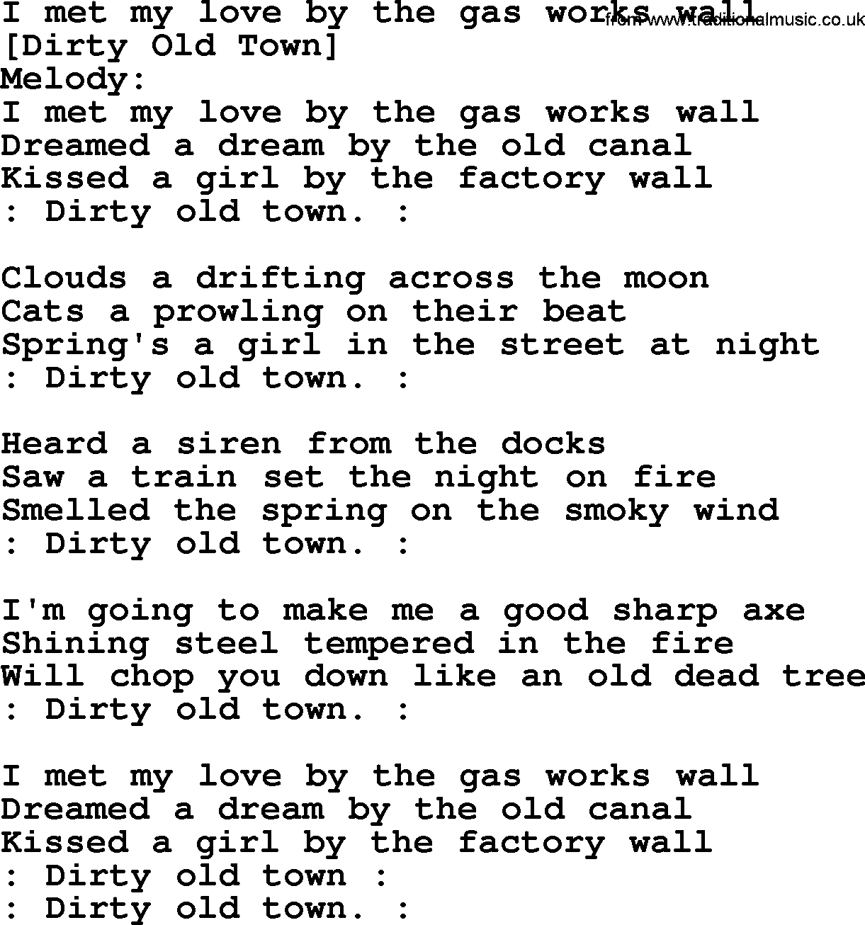 Old English Song: I Met My Love By The Gas Works Wall lyrics