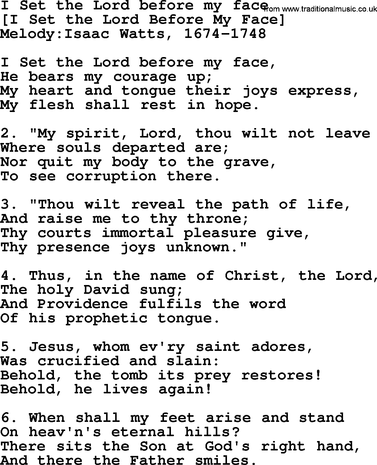 Old English Song: I Set The Lord Before My Face lyrics