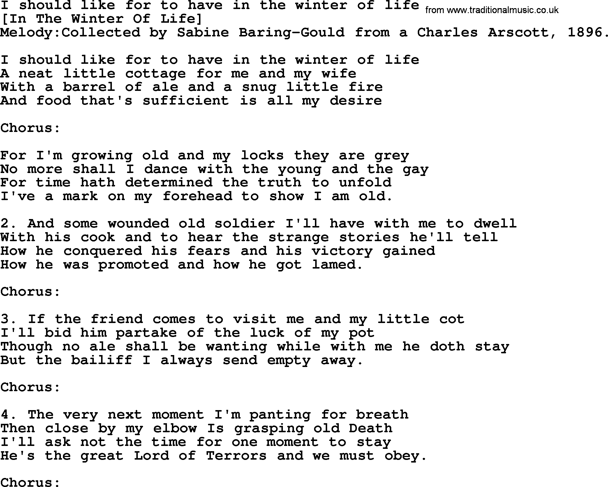 Old English Song: I Should Like For To Have In The Winter Of Life lyrics