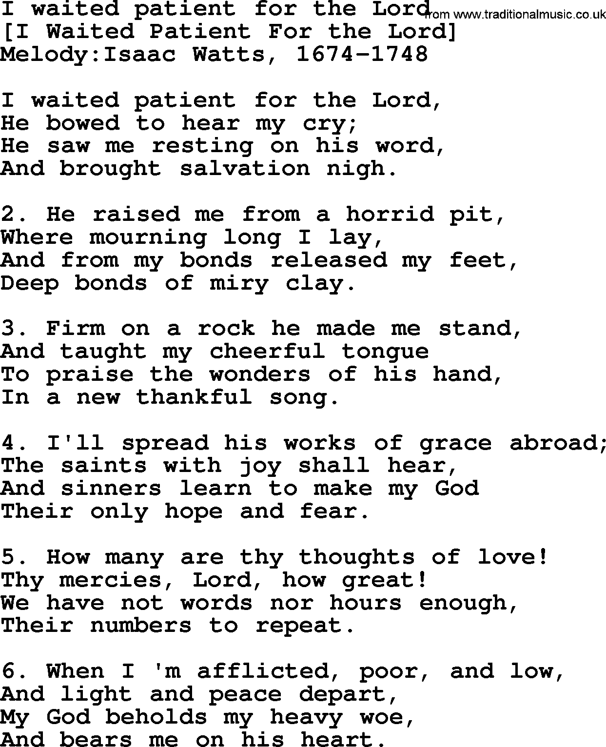 Old English Song: I Waited Patient For The Lord lyrics