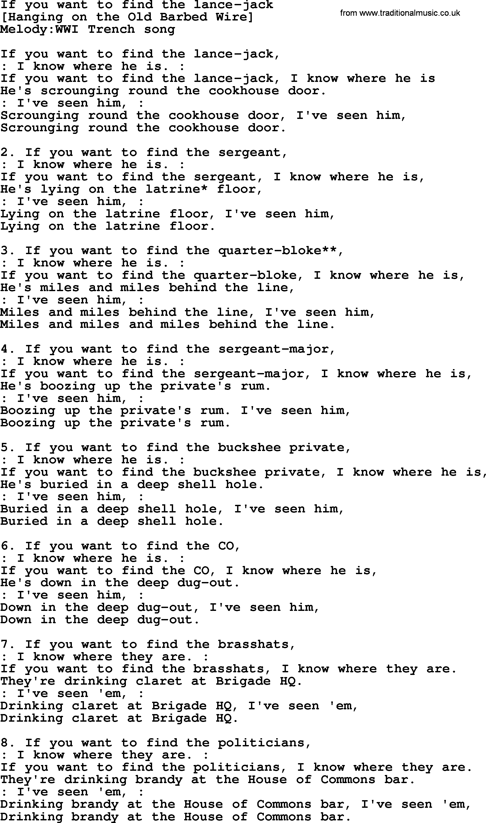 Old English Song: If You Want To Find The Lance-Jack lyrics