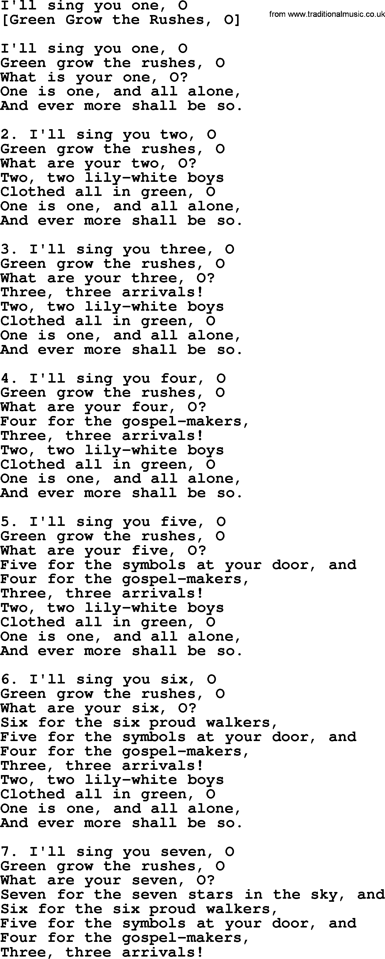 Old English Song: I'll Sing You One, O lyrics