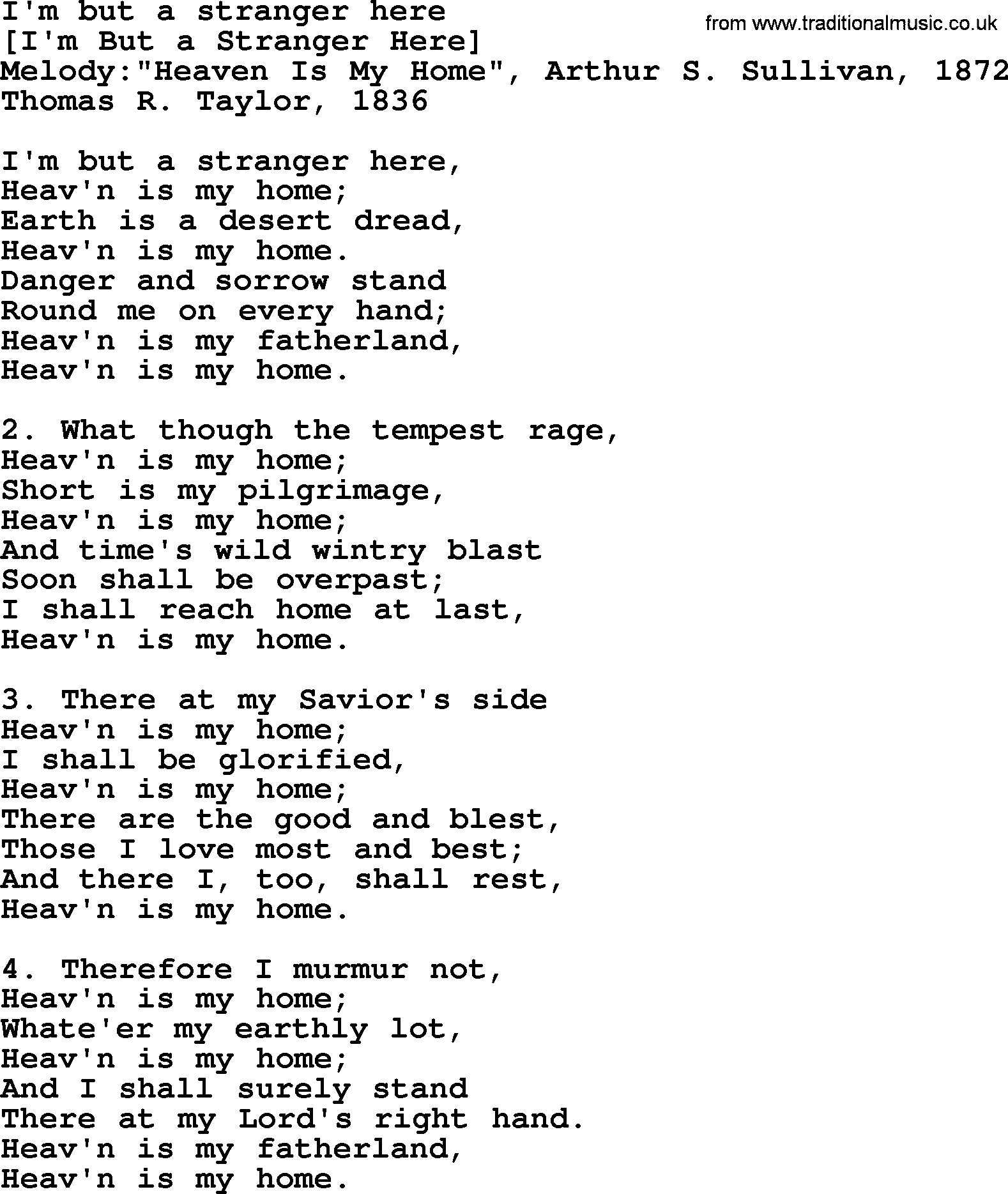 Old English Song: I'm But A Stranger Here lyrics