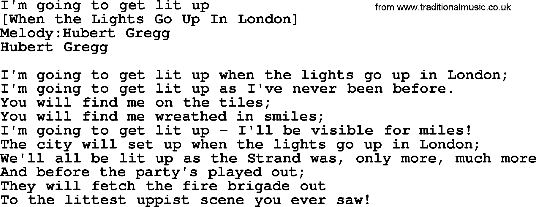 Old English Song: I'm Going To Get Lit Up lyrics