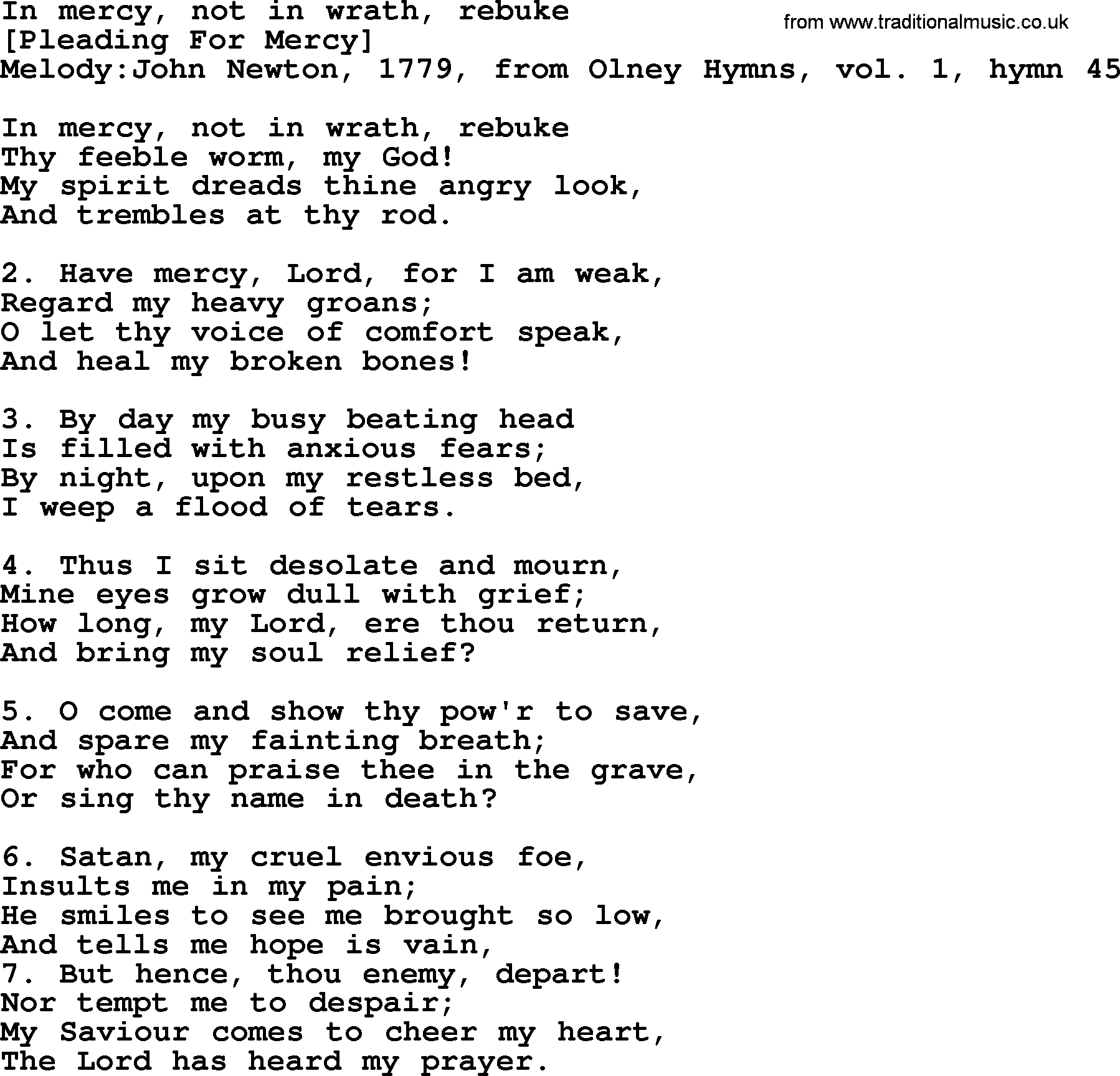 Old English Song: In Mercy, Not In Wrath, Rebuke lyrics