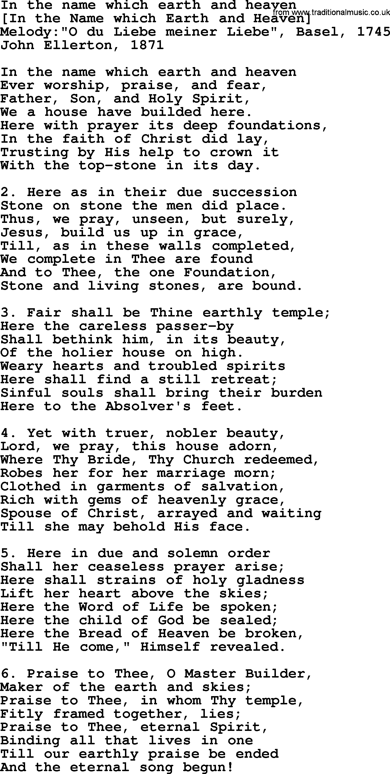 Old English Song: In The Name Which Earth And Heaven lyrics