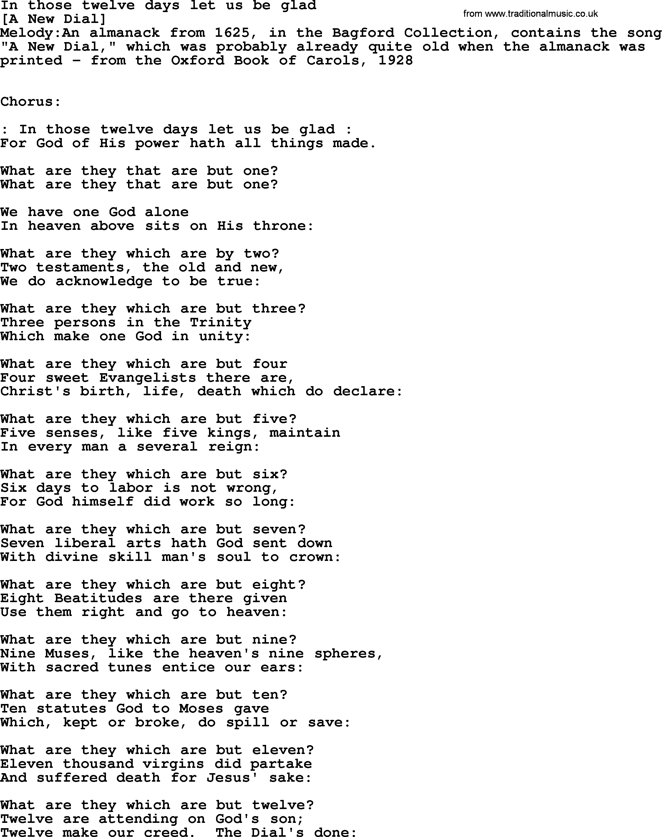 Old English Song: In Those Twelve Days Let Us Be Glad lyrics