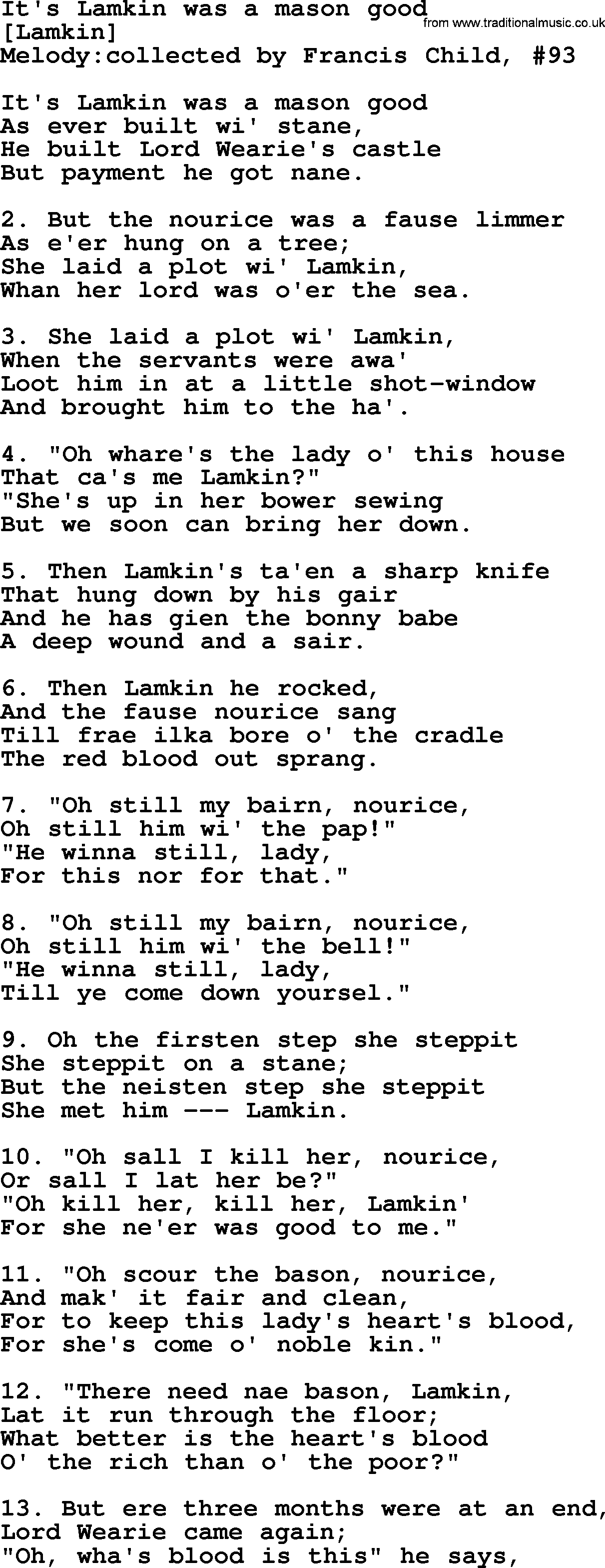 Old English Song: It's Lamkin Was A Mason Good lyrics