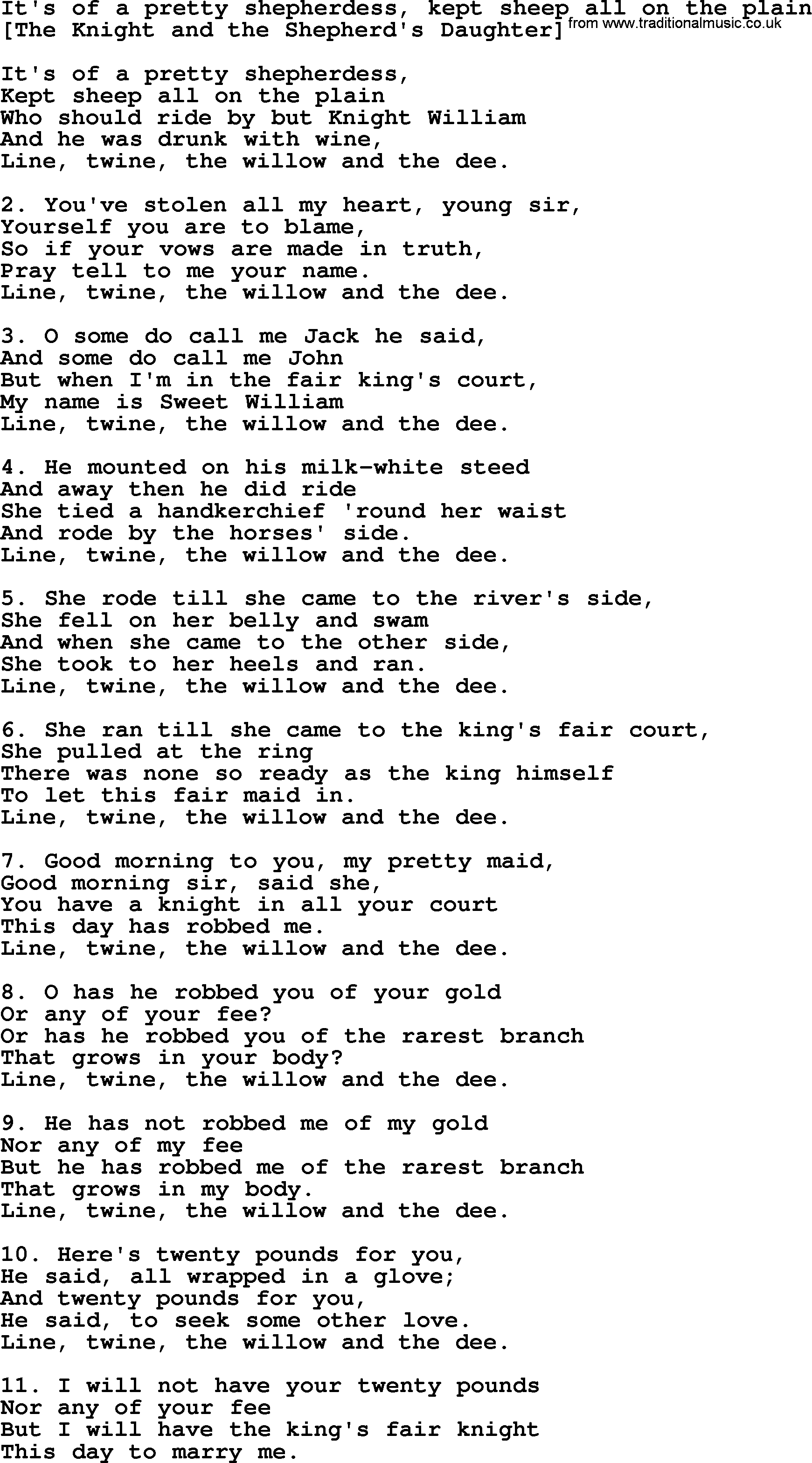 Old English Song: It's Of A Pretty Shepherdess, Kept Sheep All On The Plain lyrics