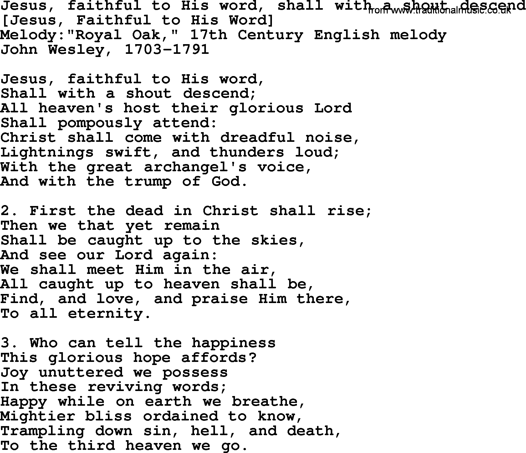 Old English Song: Jesus, Faithful To His Word, Shall With A Shout Descend lyrics
