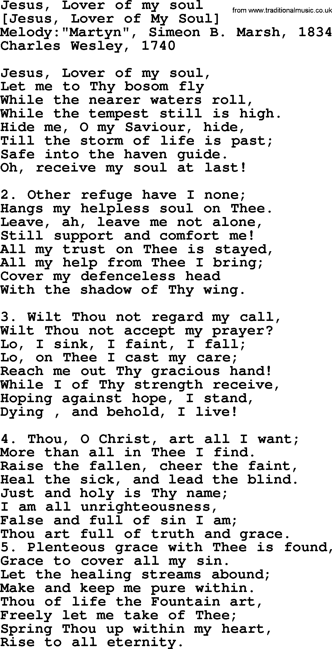 Old English Song: Jesus, Lover Of My Soul lyrics