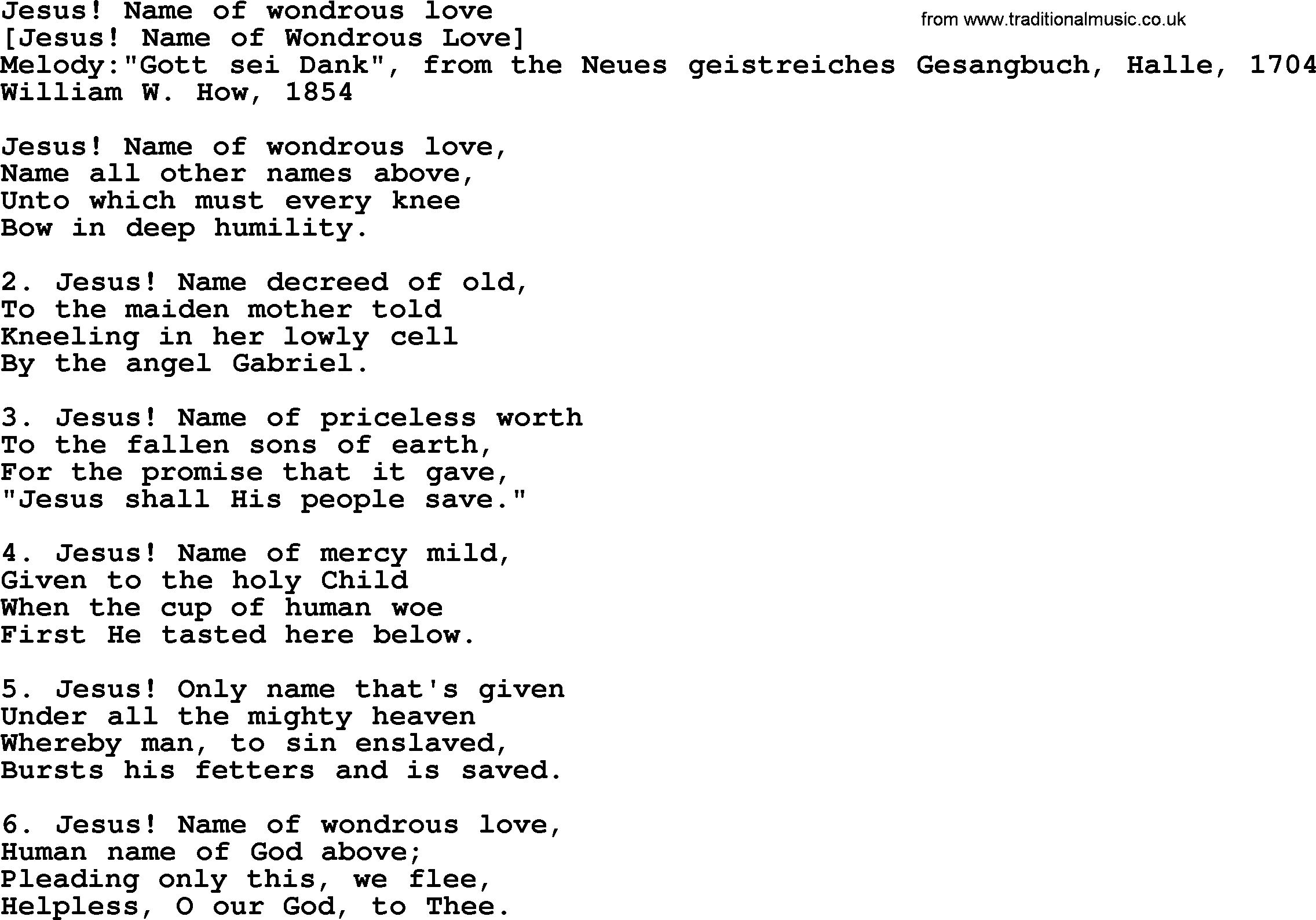 Old English Song: Jesus! Name Of Wondrous Love lyrics
