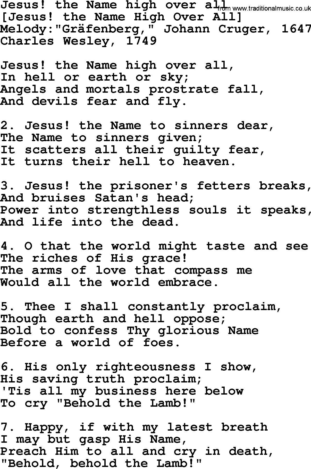 Old English Song: Jesus! The Name High Over All lyrics