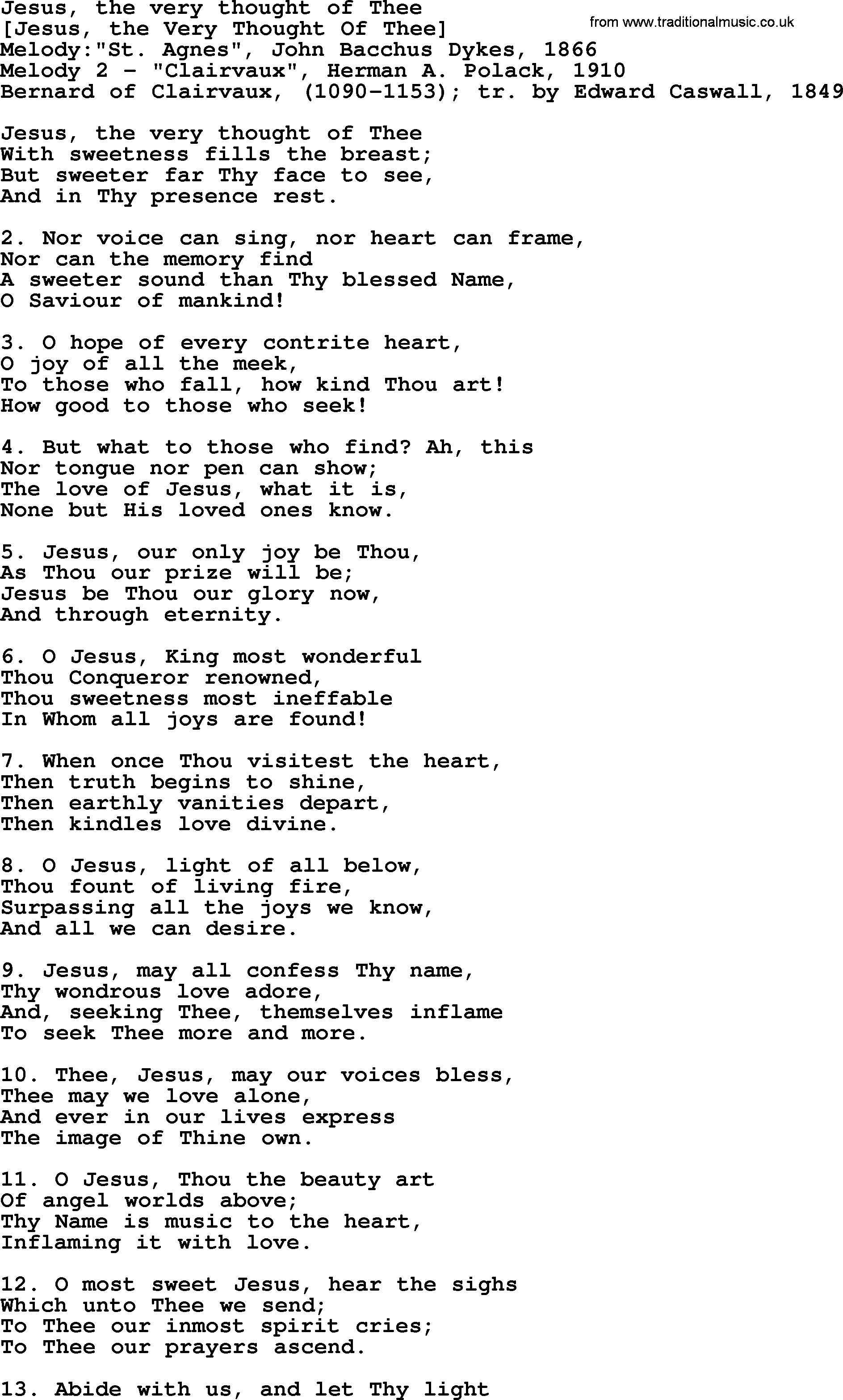 Old English Song: Jesus, The Very Thought Of Thee lyrics